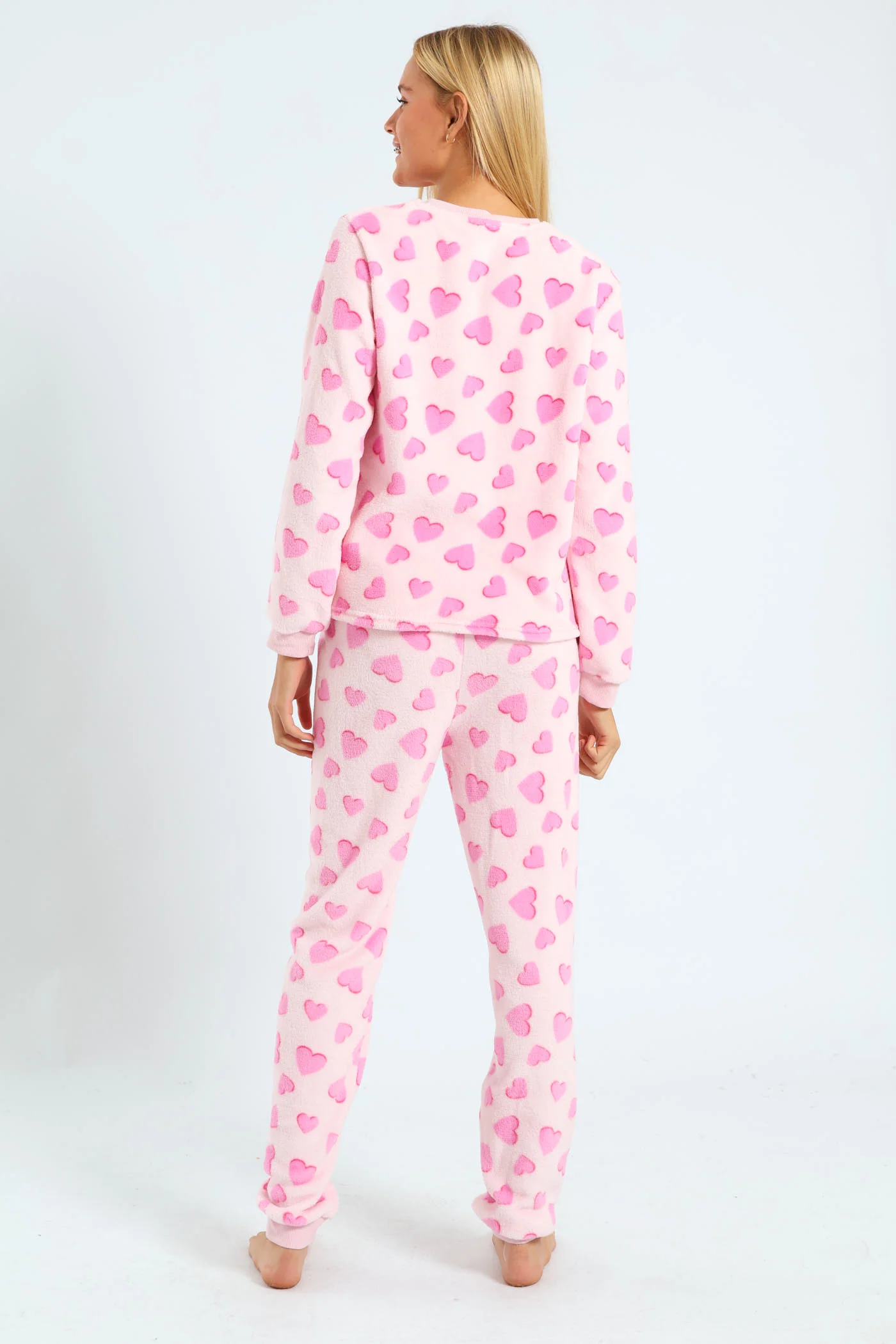 Girls Coral Fleece Strawberries & Hearts Sleep Set - Pink - Image 3