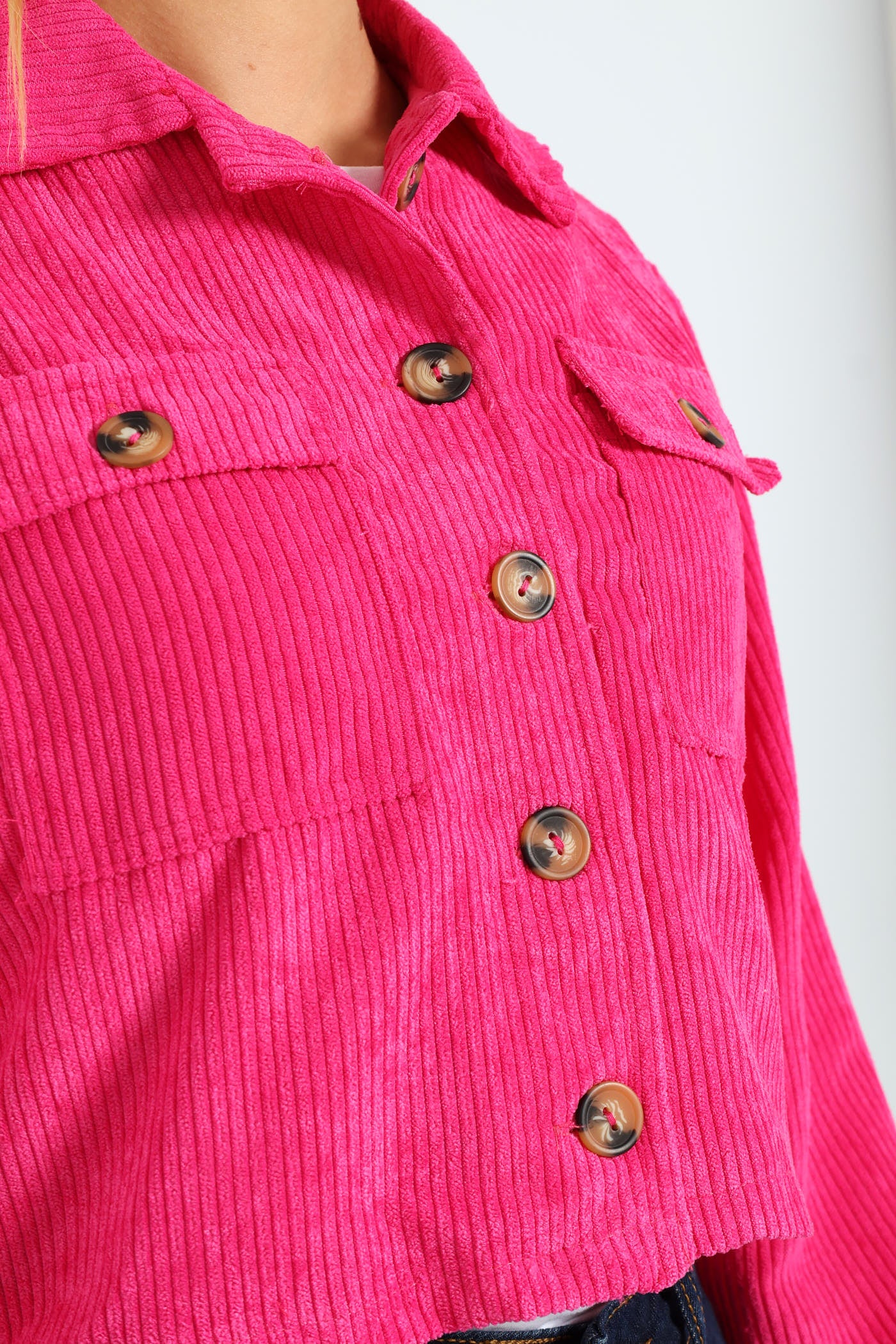 Girls Corduroy Shacket - Cerise - Image 2