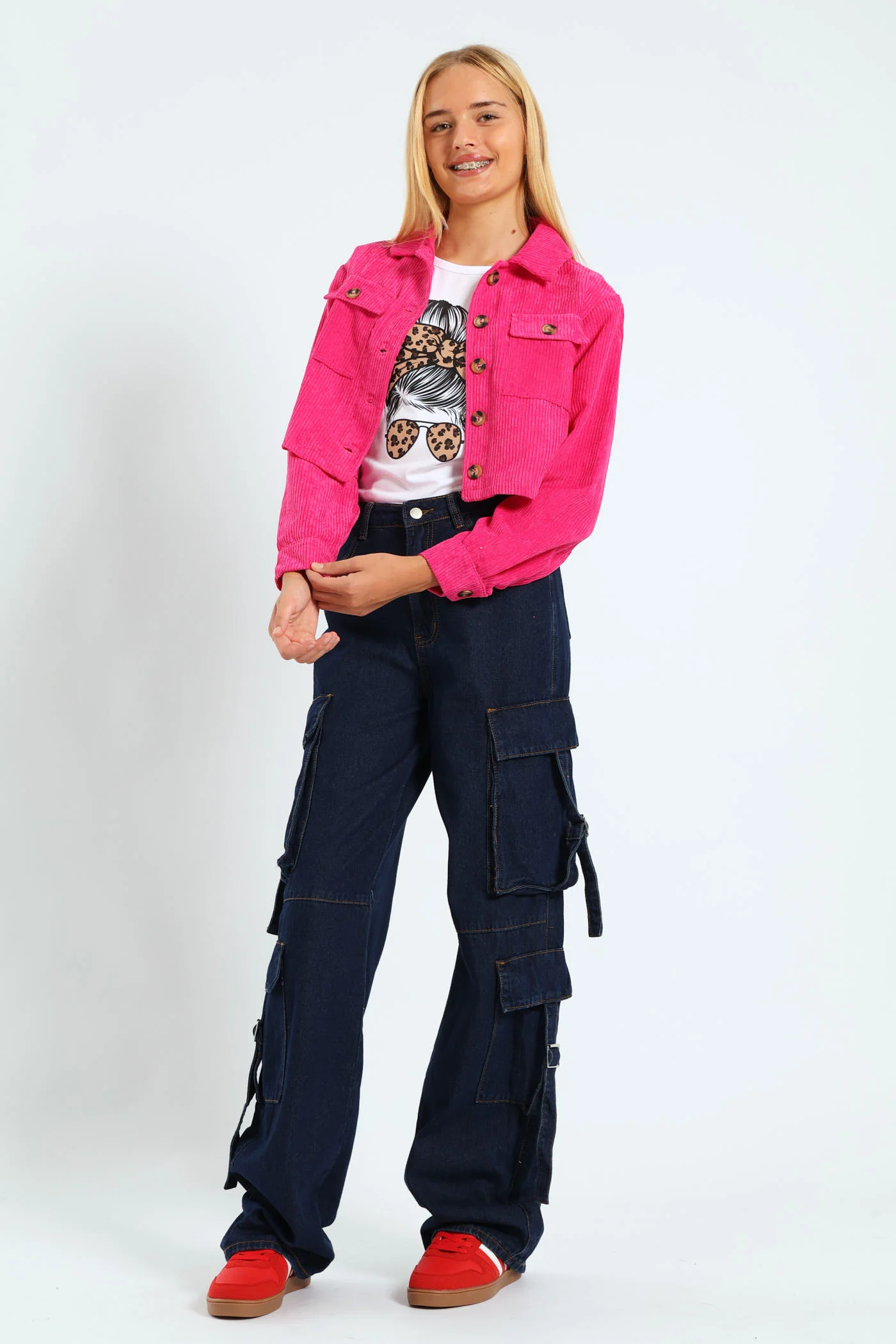 Girls Corduroy Shacket - Cerise - Image 6