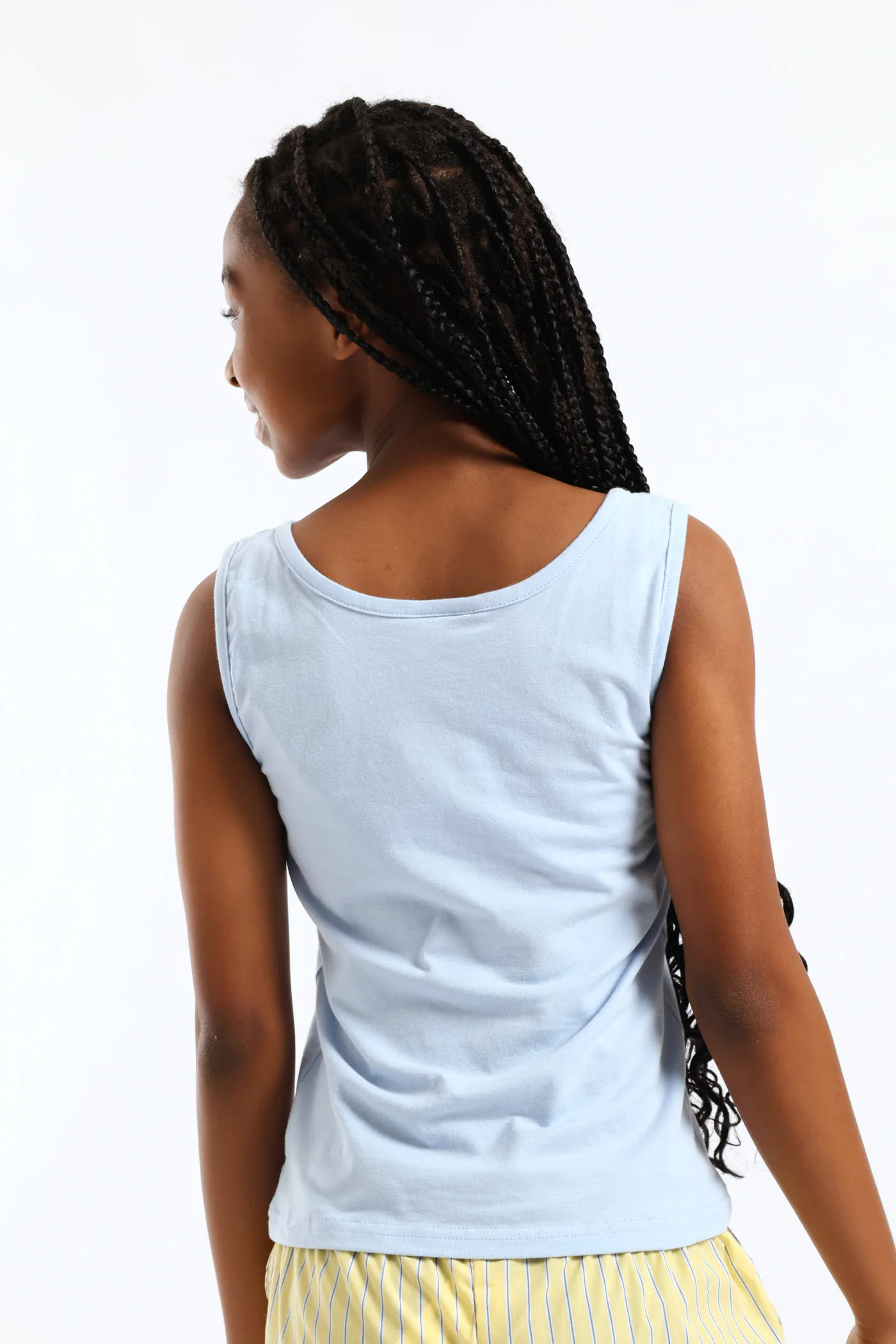 Girls Cotton Lycra Contrast Bow Vest - Light Blue - Image 2