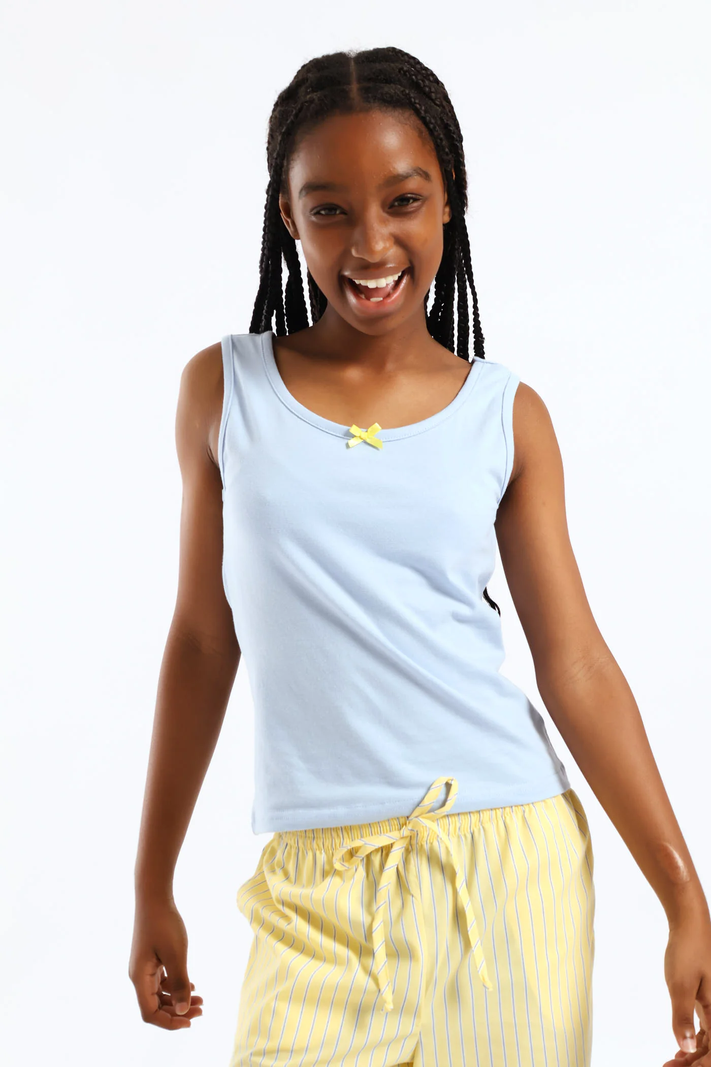 Girls Cotton Lycra Contrast Bow Vest - Light Blue - Image 4