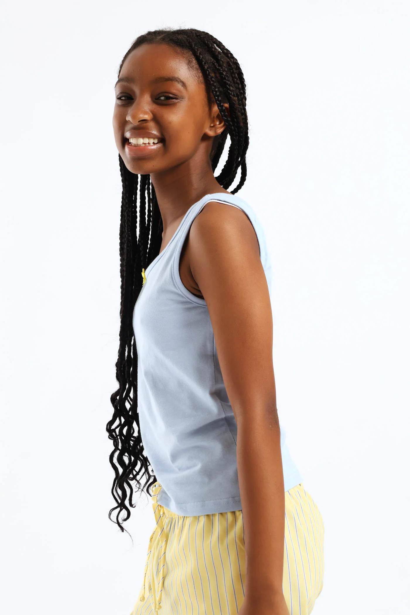 Girls Cotton Lycra Contrast Bow Vest - Light Blue - Image 5