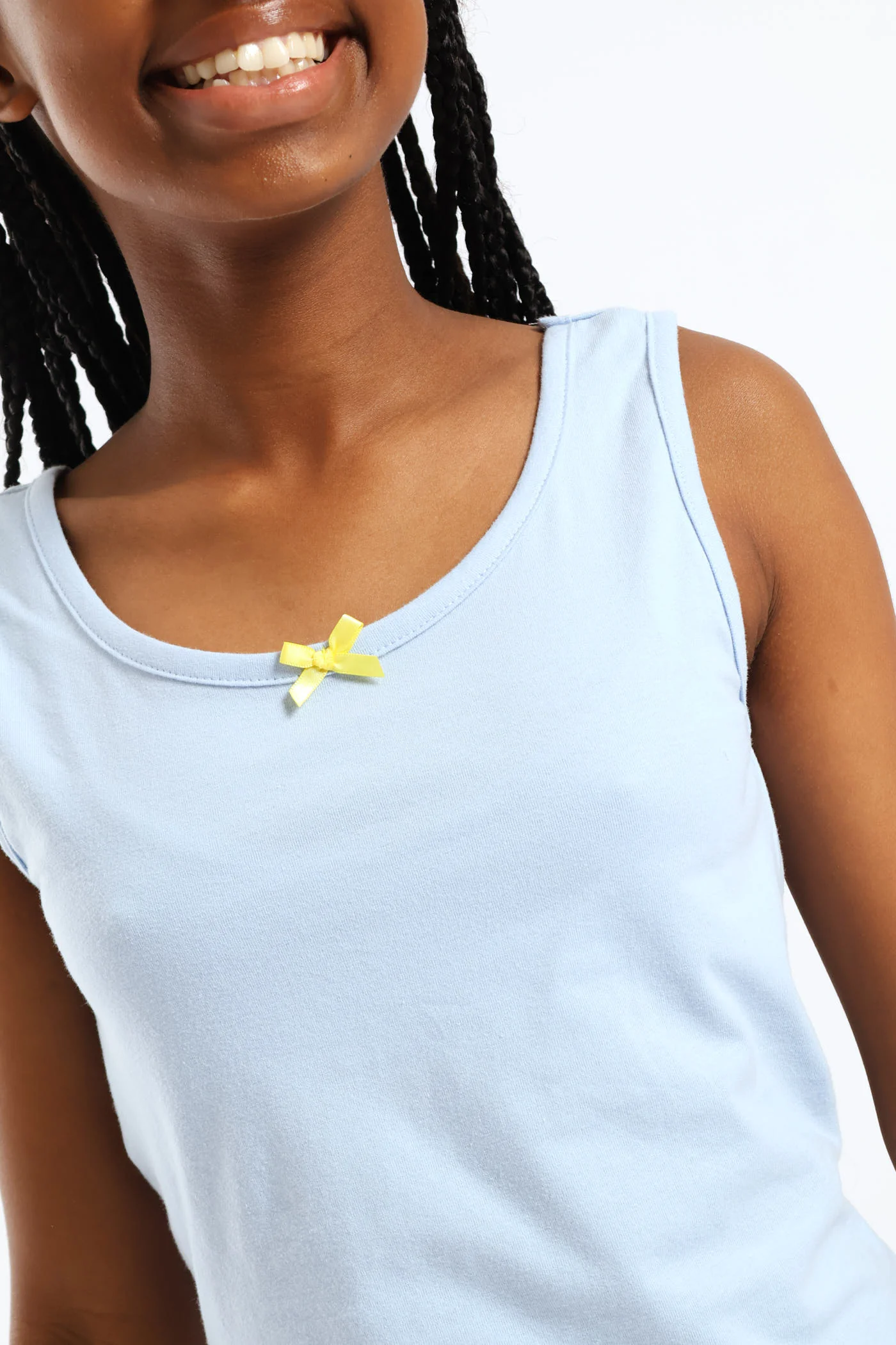 Girls Cotton Lycra Contrast Bow Vest - Light Blue - Image 6