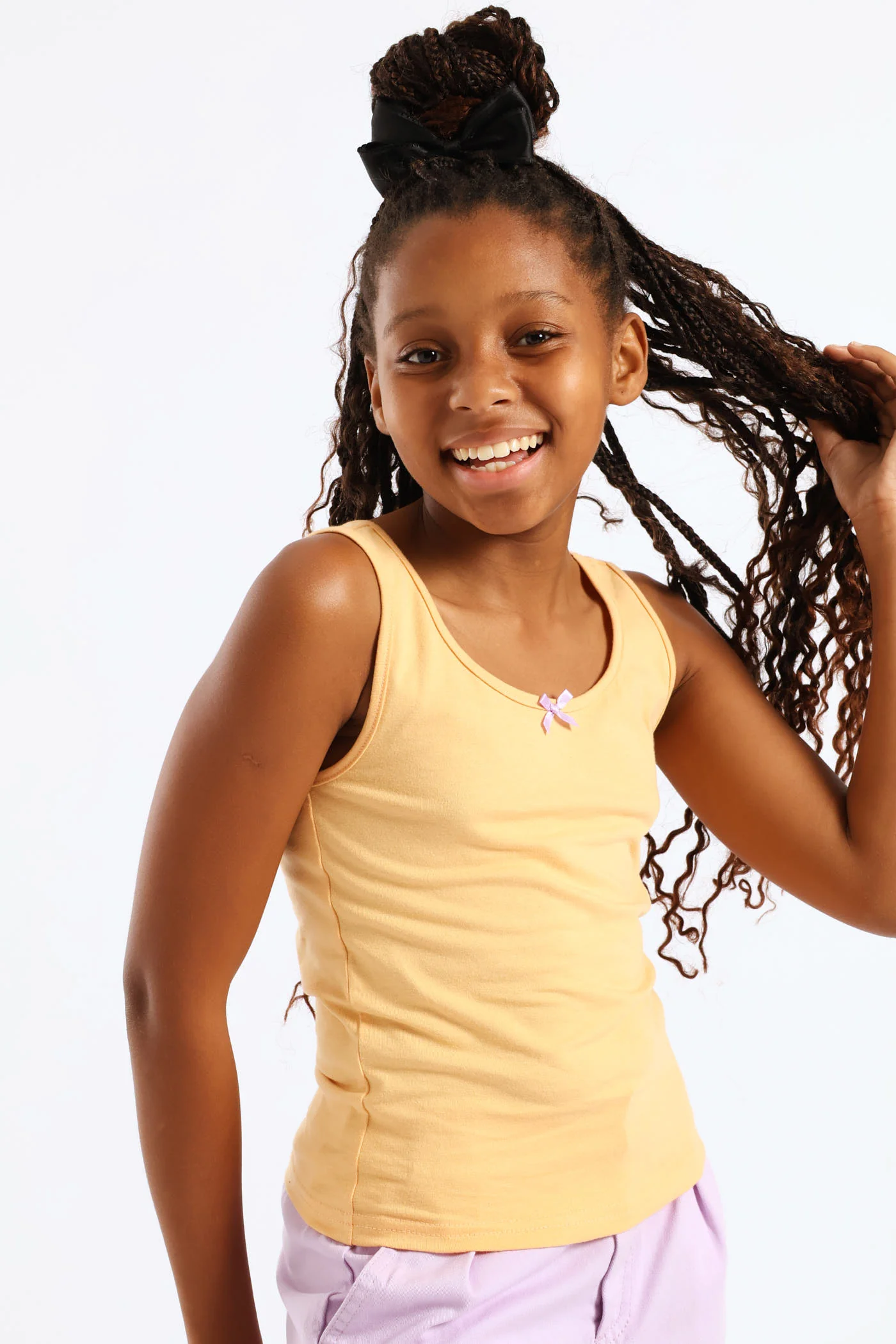Girls Cotton Lycra Lettuce Hem Vest - Peach - Image 2