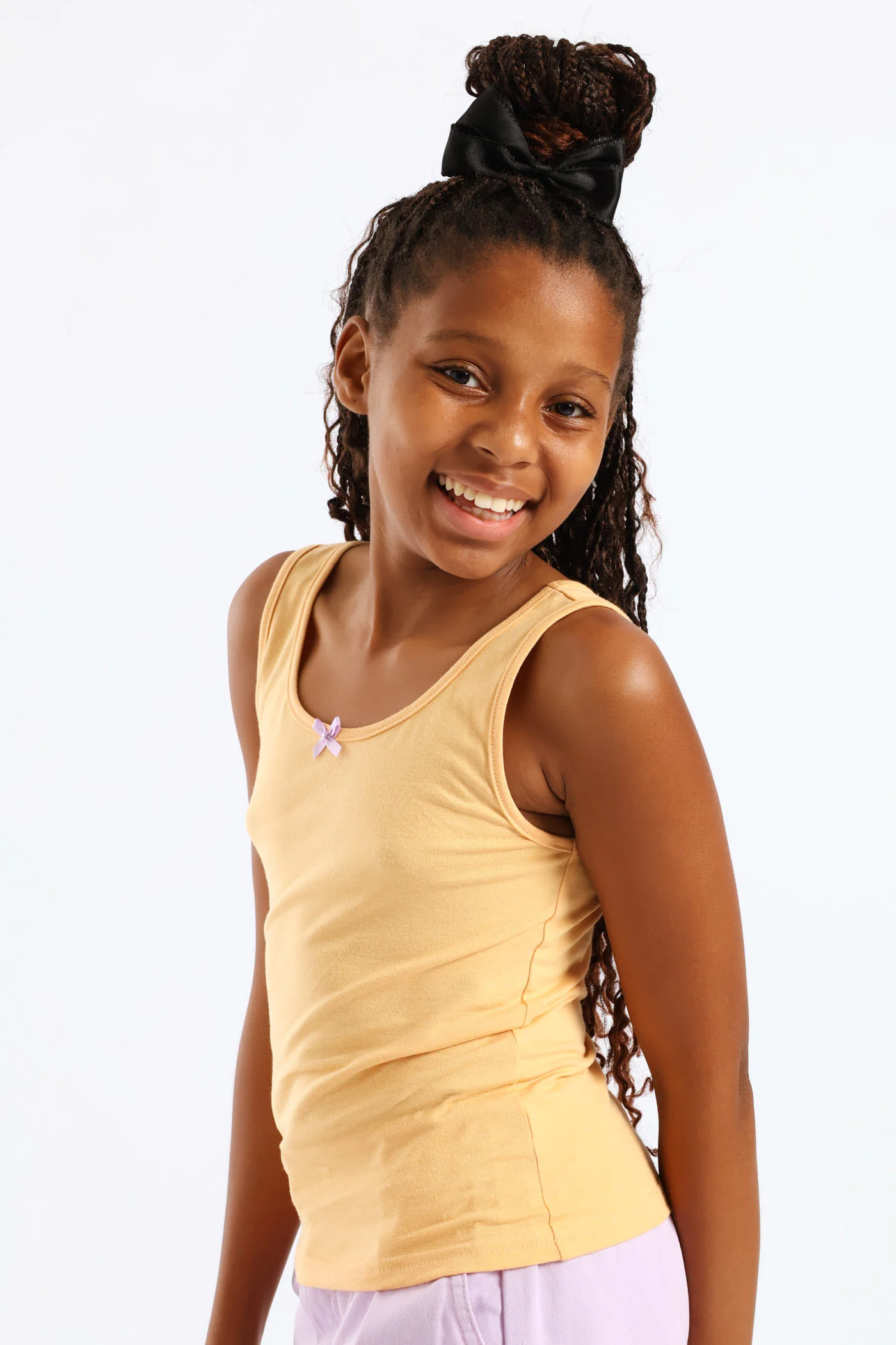 Girls Cotton Lycra Lettuce Hem Vest - Peach - Image 3