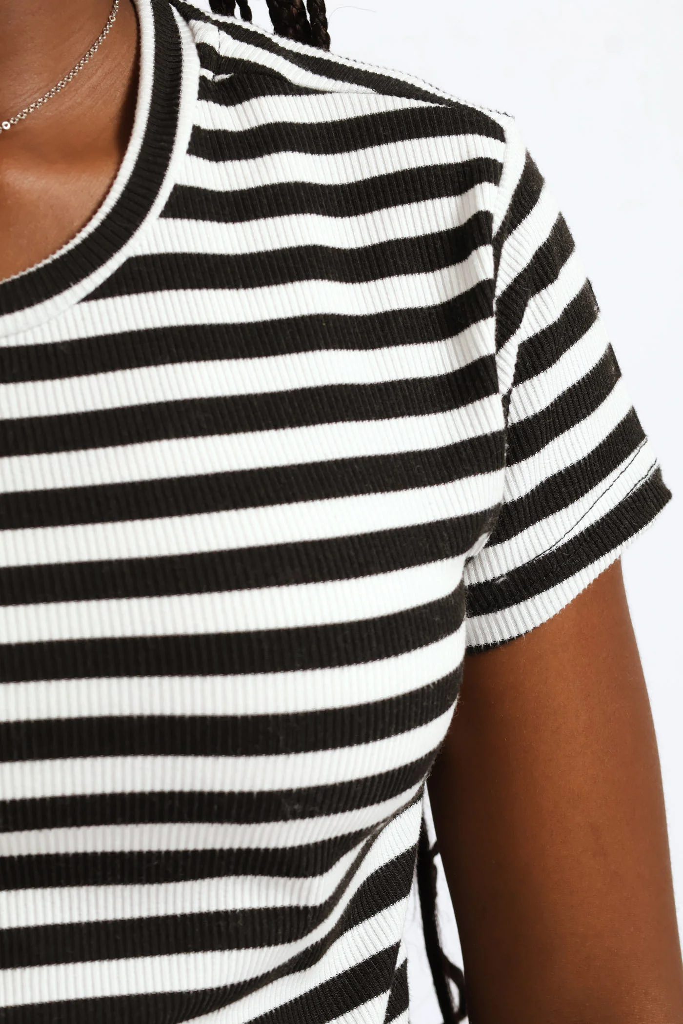 Girls Cotton Lycra Stripe Basic Tee - Black/Cream - Image 3