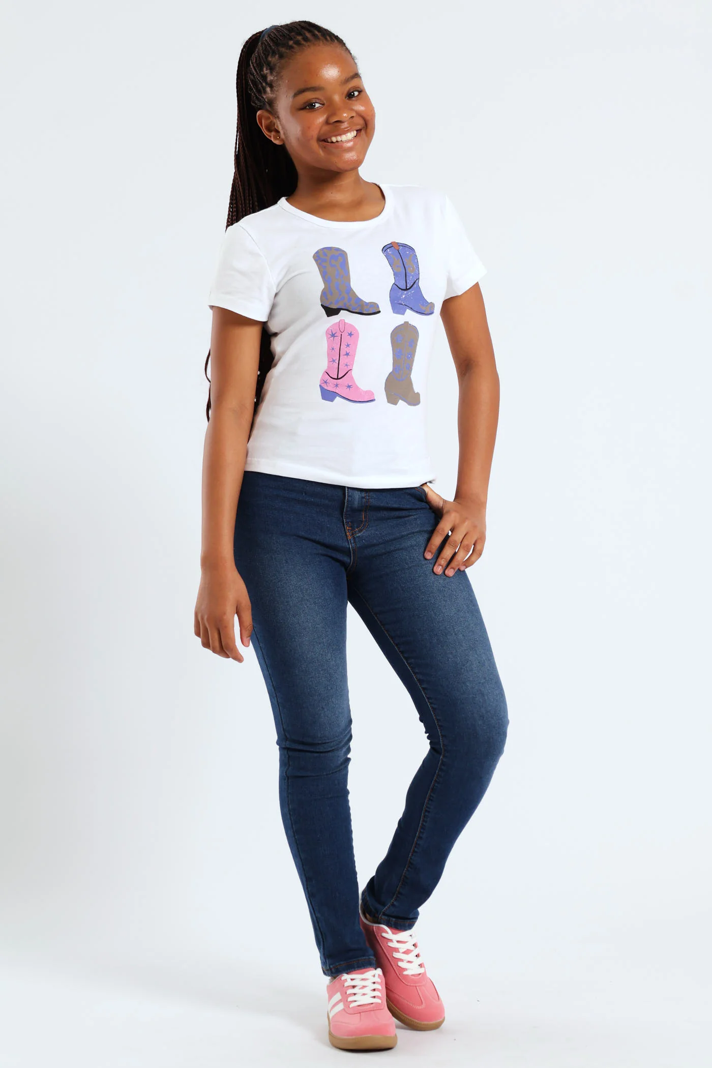 Girls Cowgirl Boots Tee - White - Image 4
