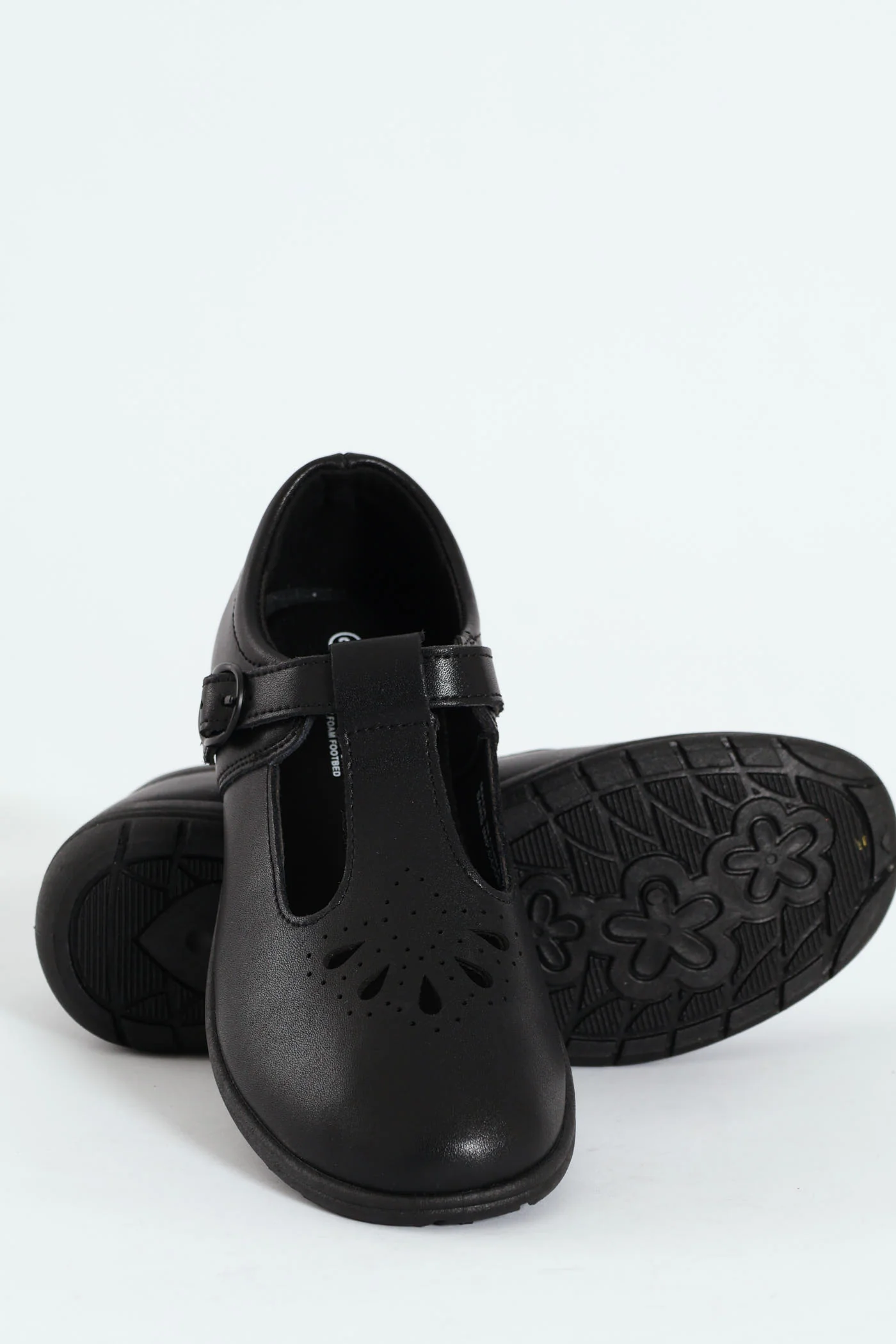 Girls Crown Teardrop School Shoe - Black - Image 5