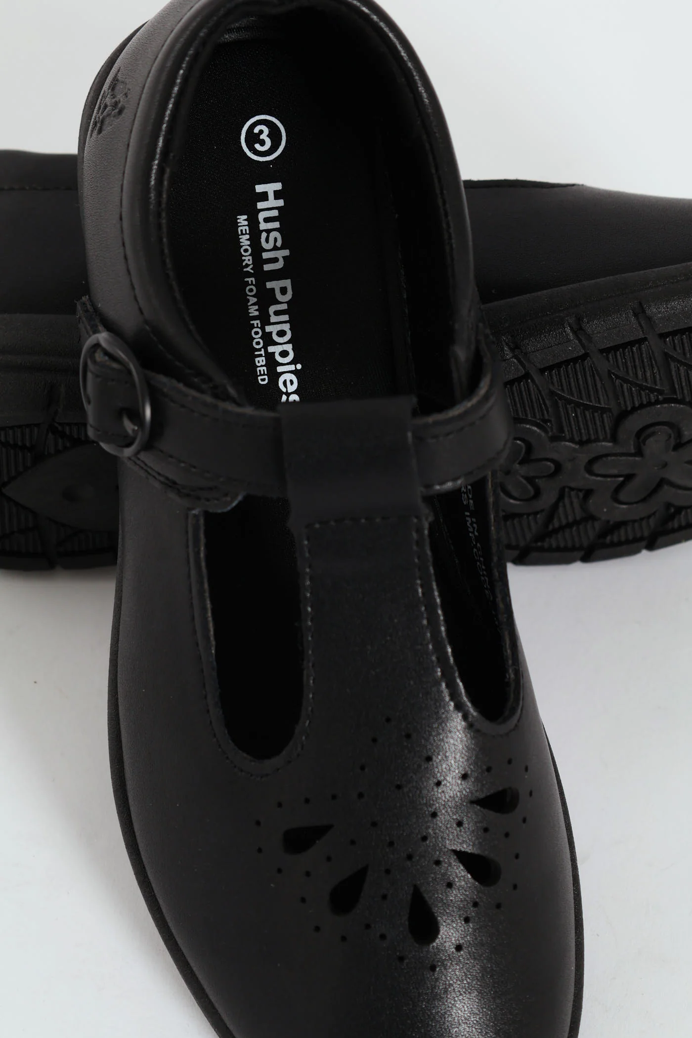 Girls Crown Teardrop School Shoe - Black - Image 6