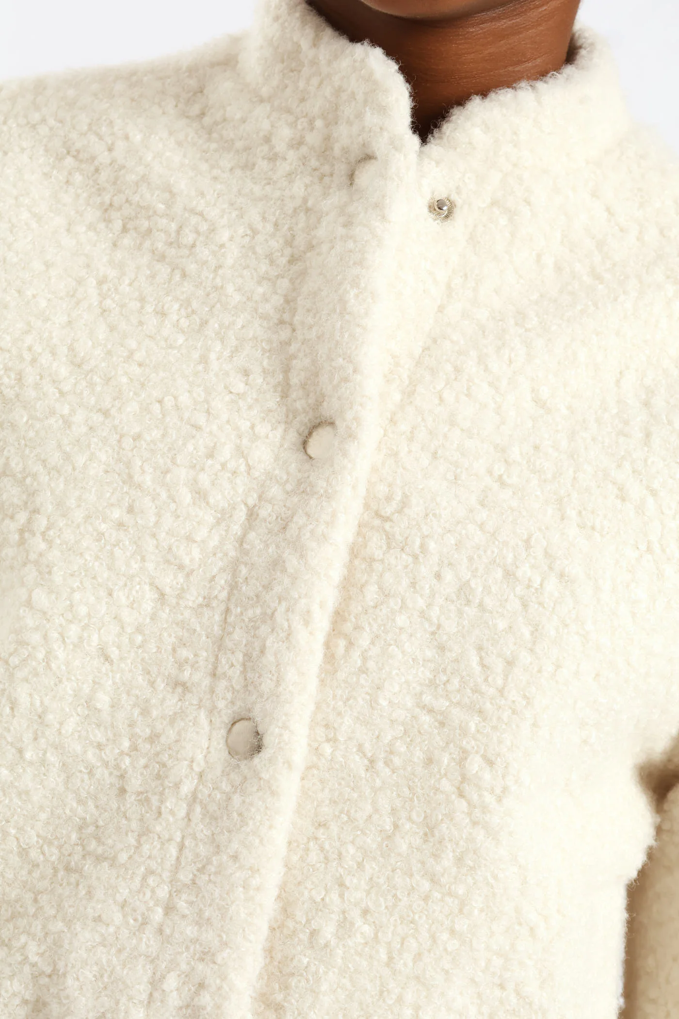 Girls Curly Melton Bomber Jacket - Cream - Image 2