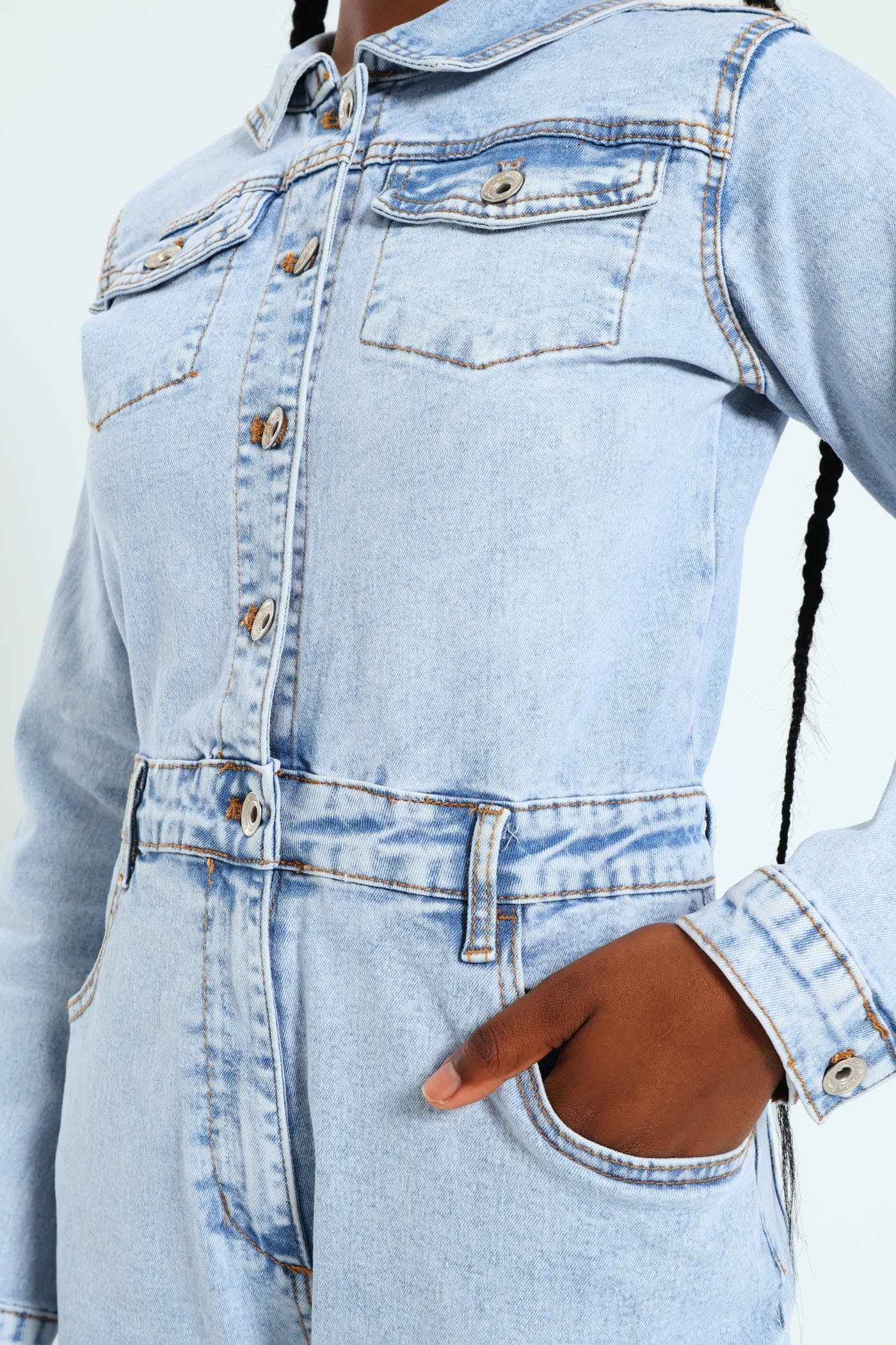 Girls Denim Boiler Suit - Acid Wash - Image 2