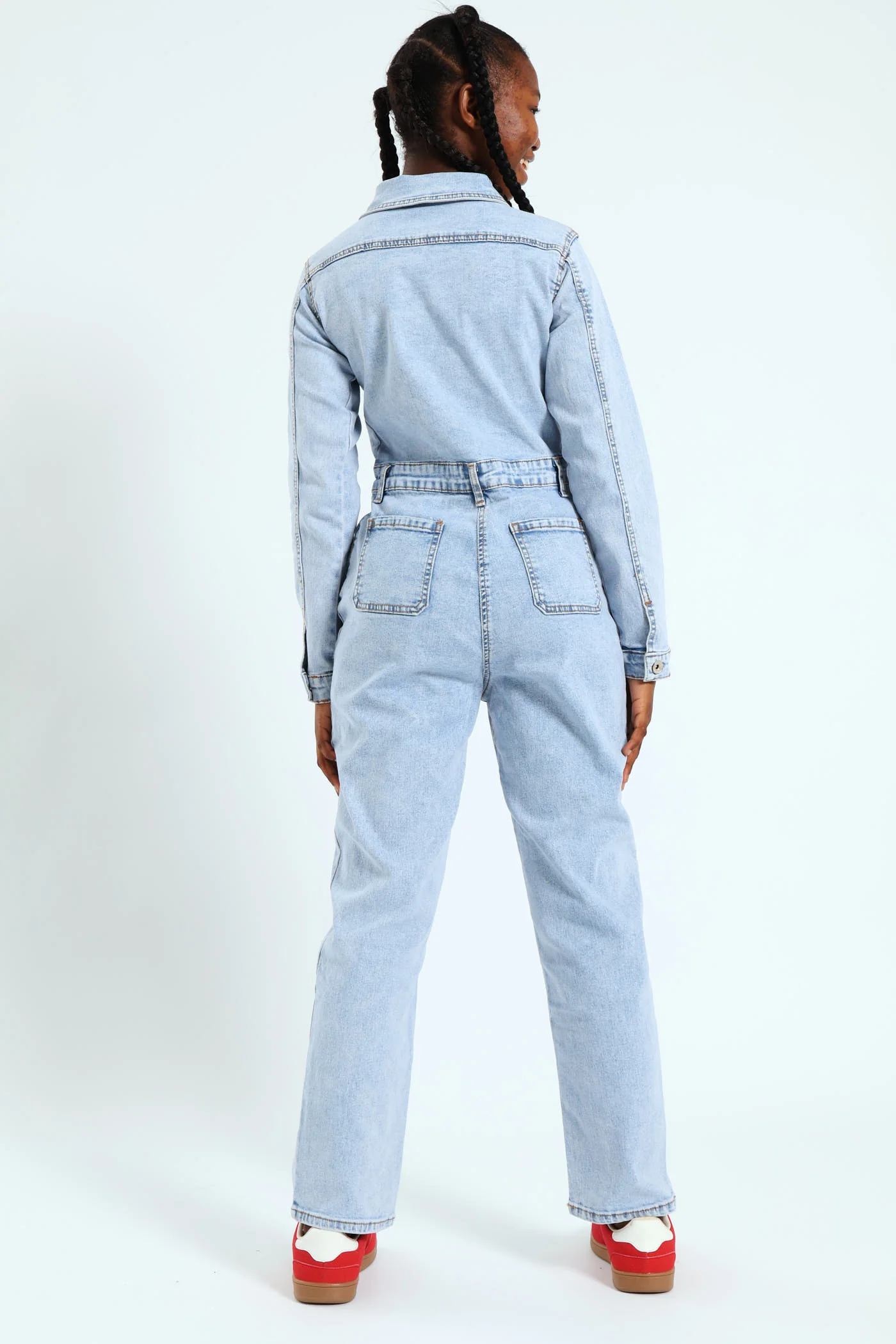 Girls Denim Boiler Suit - Acid Wash - Image 3