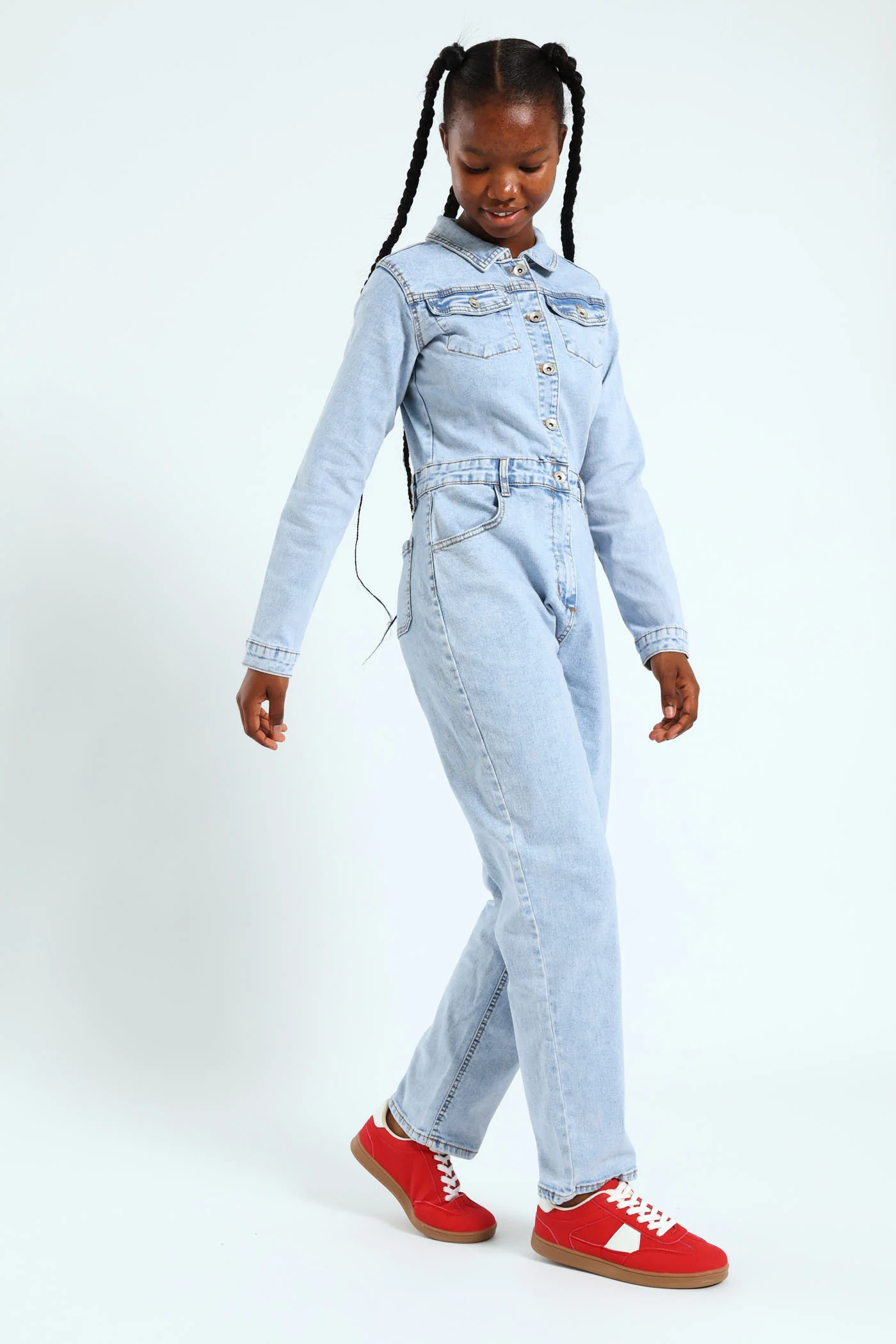 Girls Denim Boiler Suit - Acid Wash - Image 4