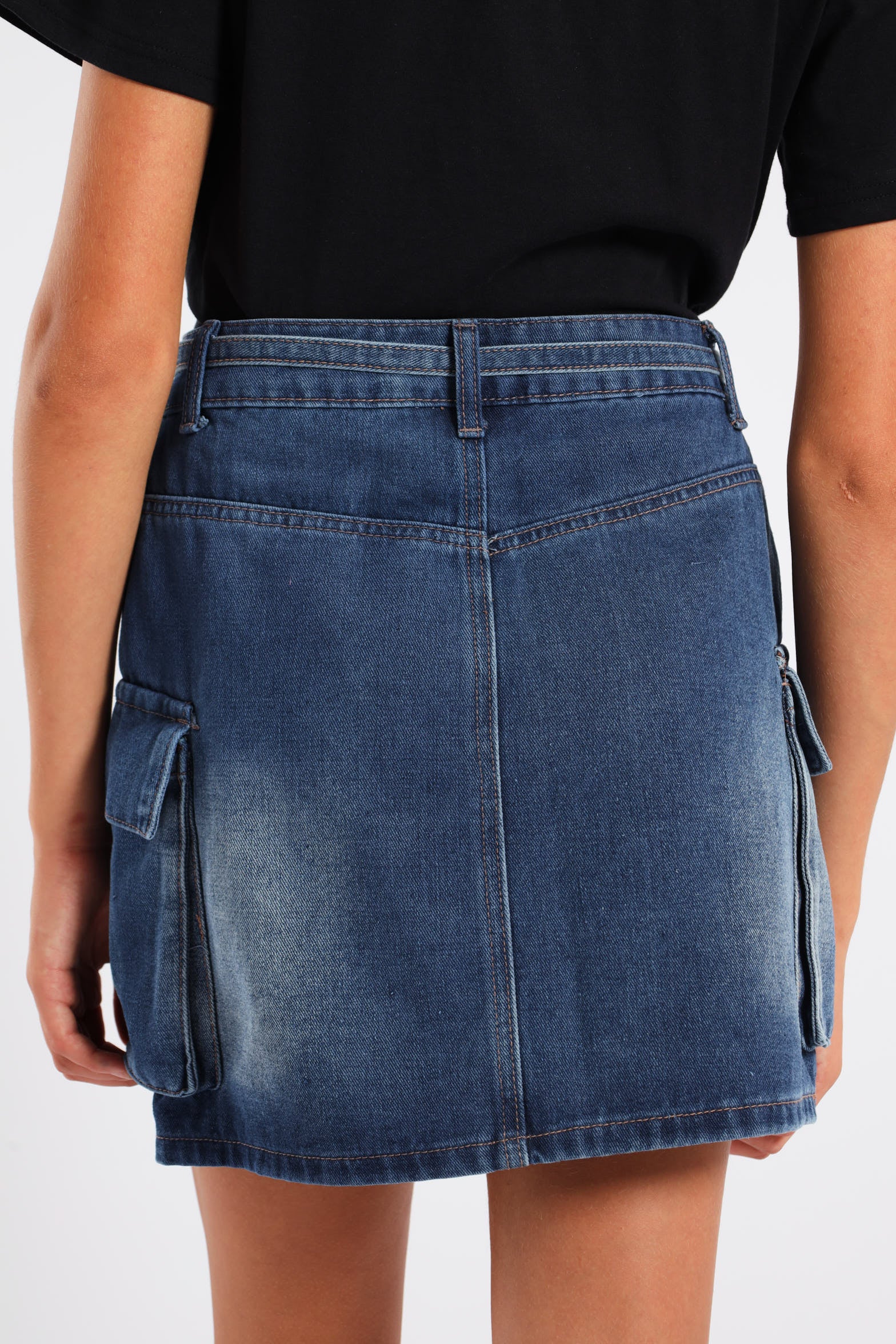 Girls Denim Cargo Skirt - Blue - Image 4