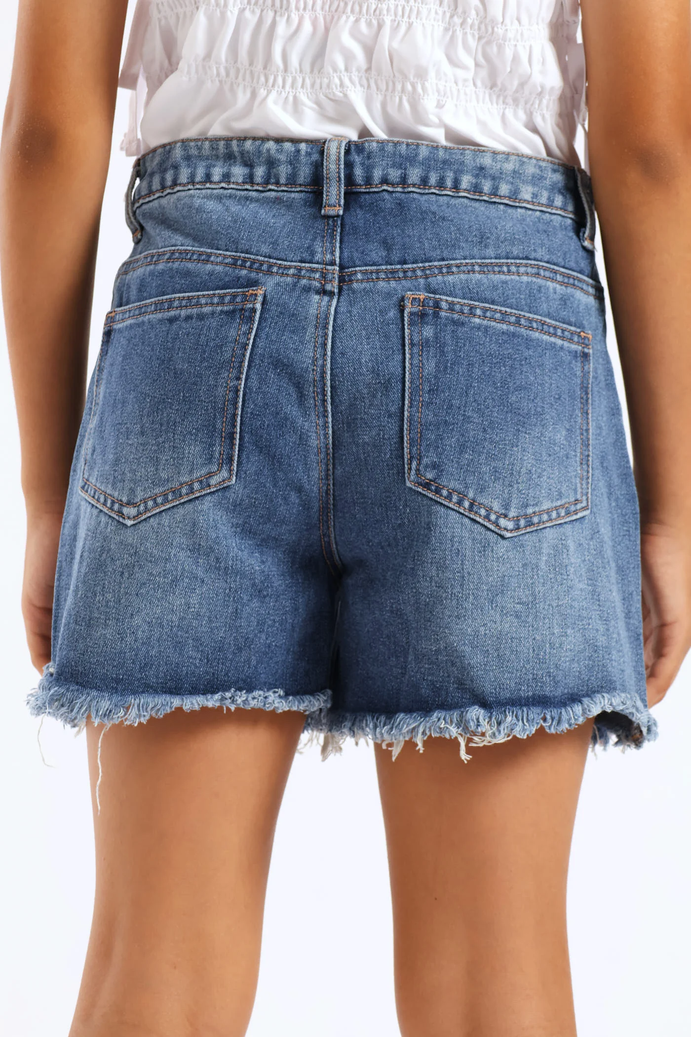 Girls Denim Cheeky Shorts - Mid Wash - Image 4