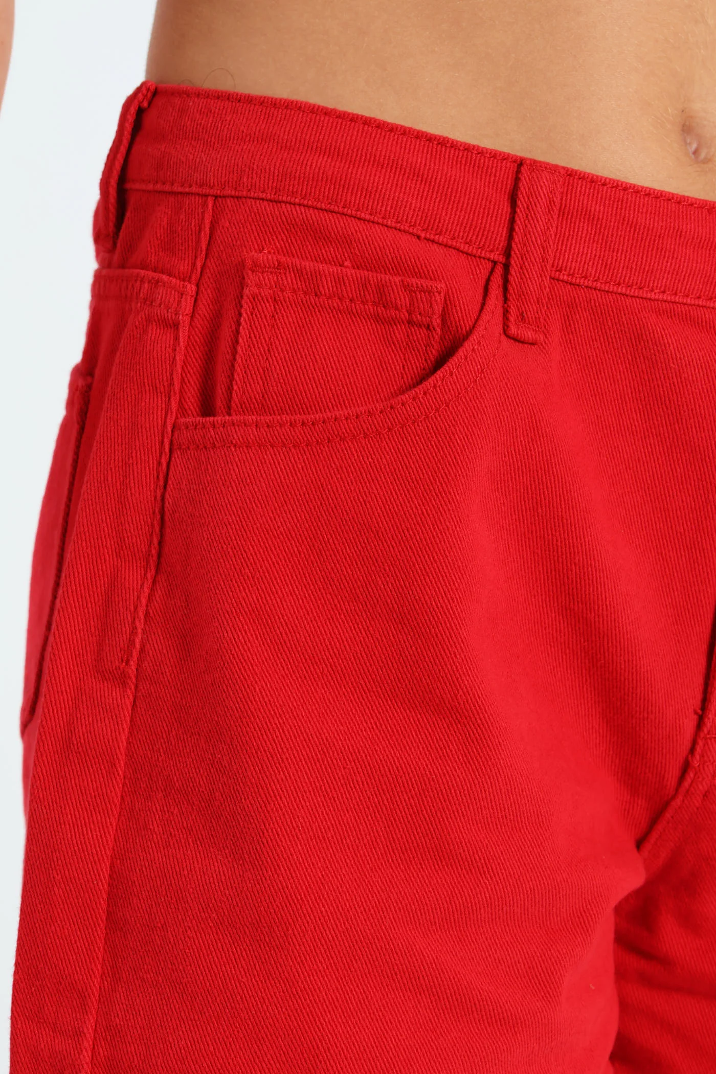 Girls Denim Cheeky Shorts - Red - Image 2