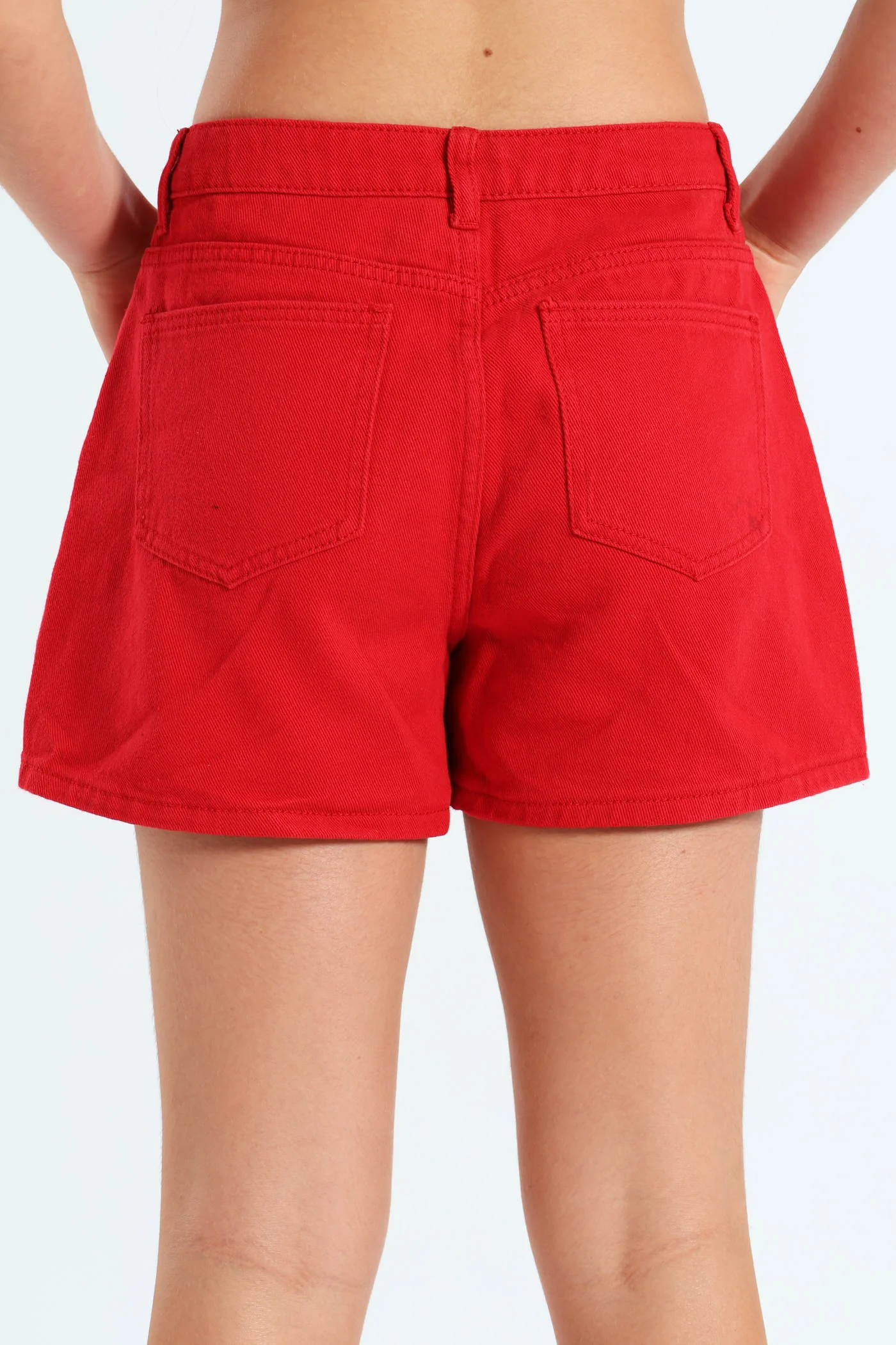 Girls Denim Cheeky Shorts - Red - Image 3