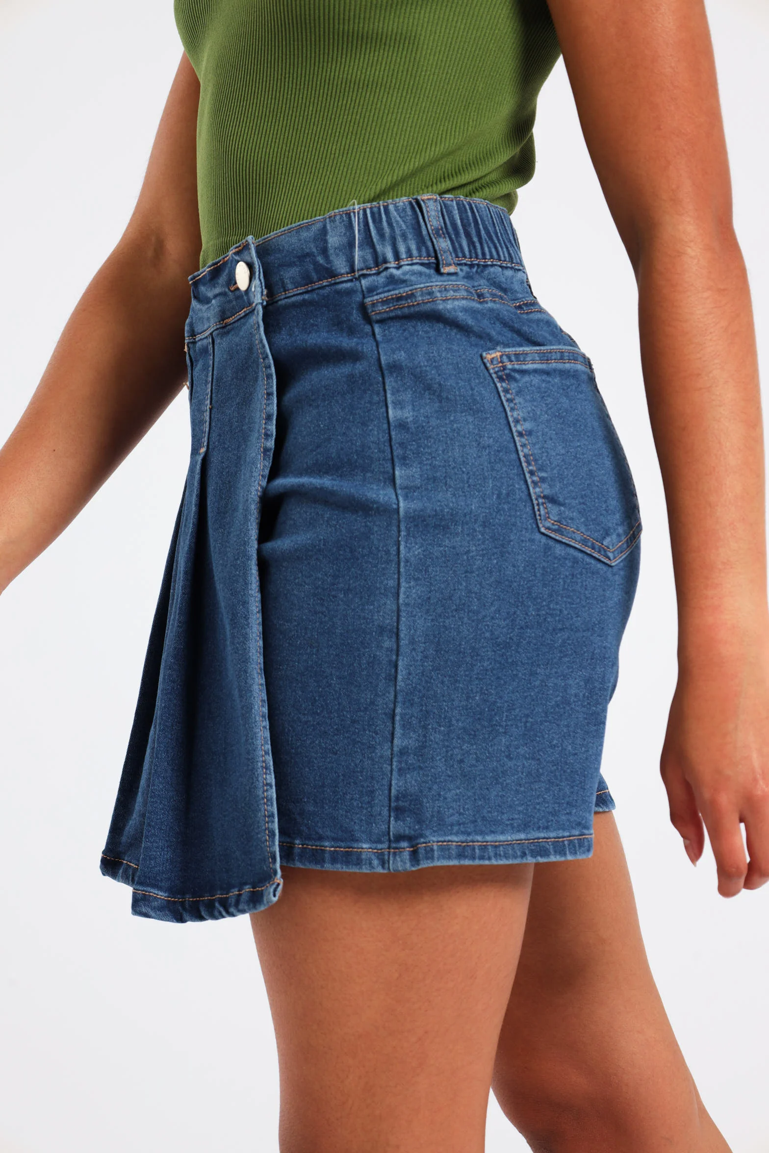 Girls Denim Pleated Skort - Mid Wash - Image 3