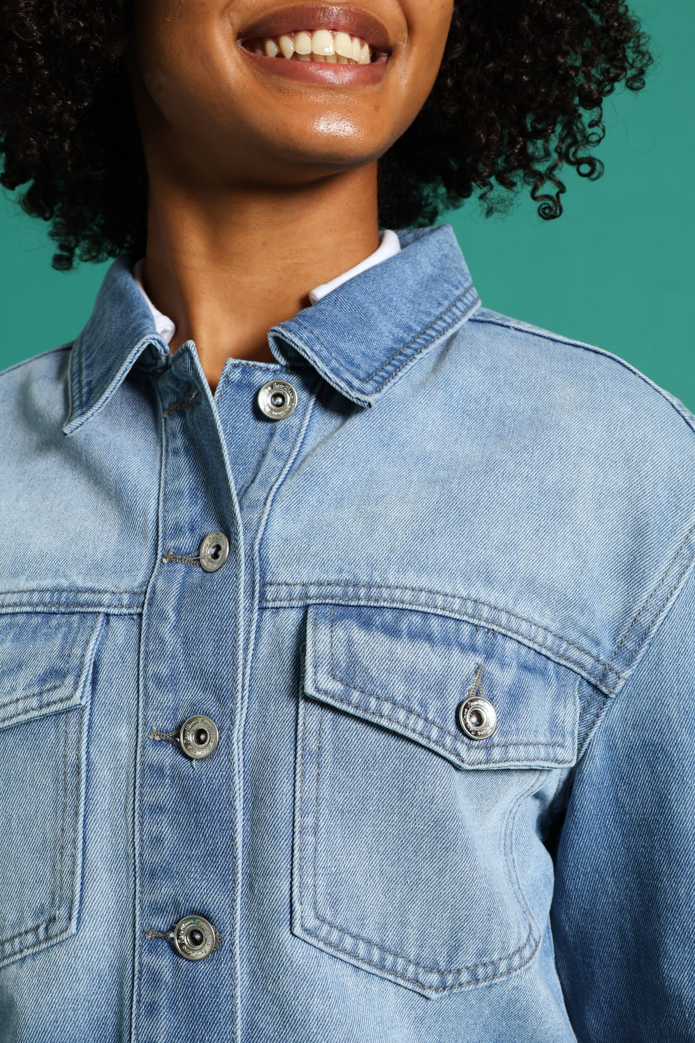 Girls Denim Shacket - Mid Blue - Image 2