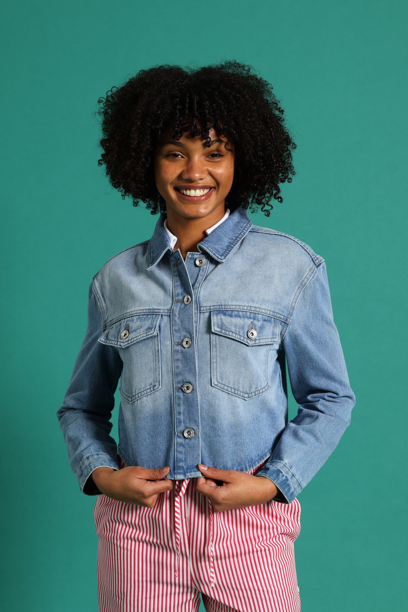 Girls Denim Shacket - Mid Blue - Image 6