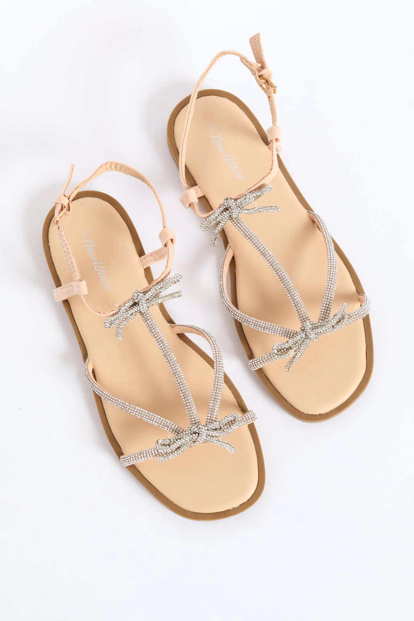 Girls Diamante Bow Sandal - Nude - Image 2
