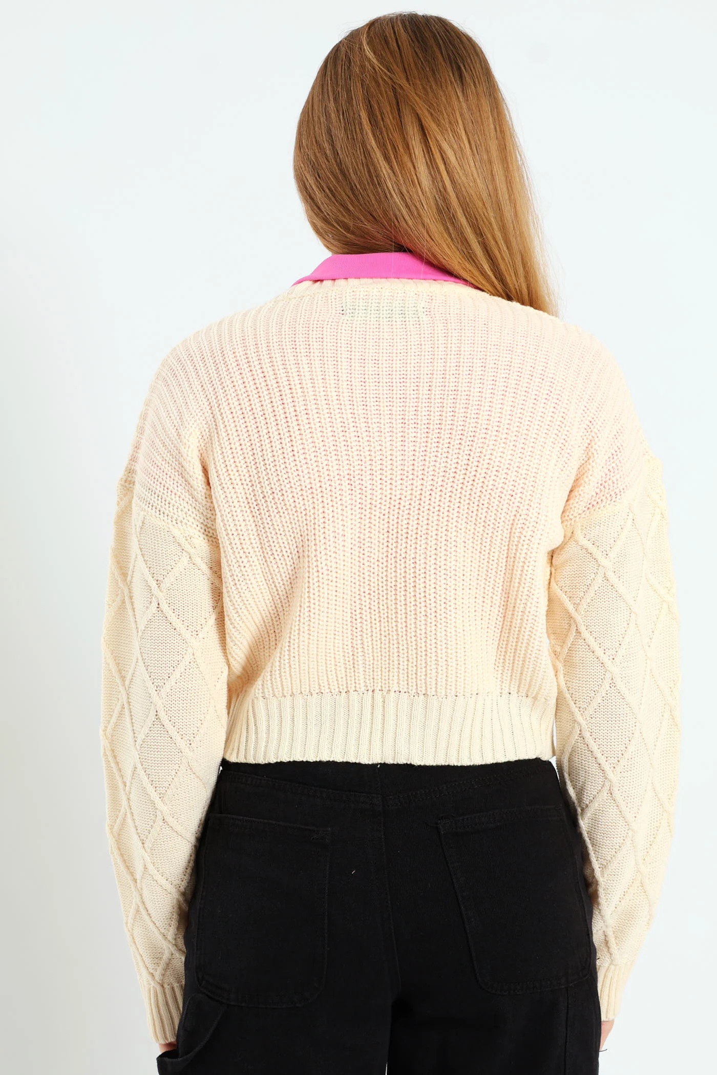 Girls Diamond Cardigan - Cream - Image 4