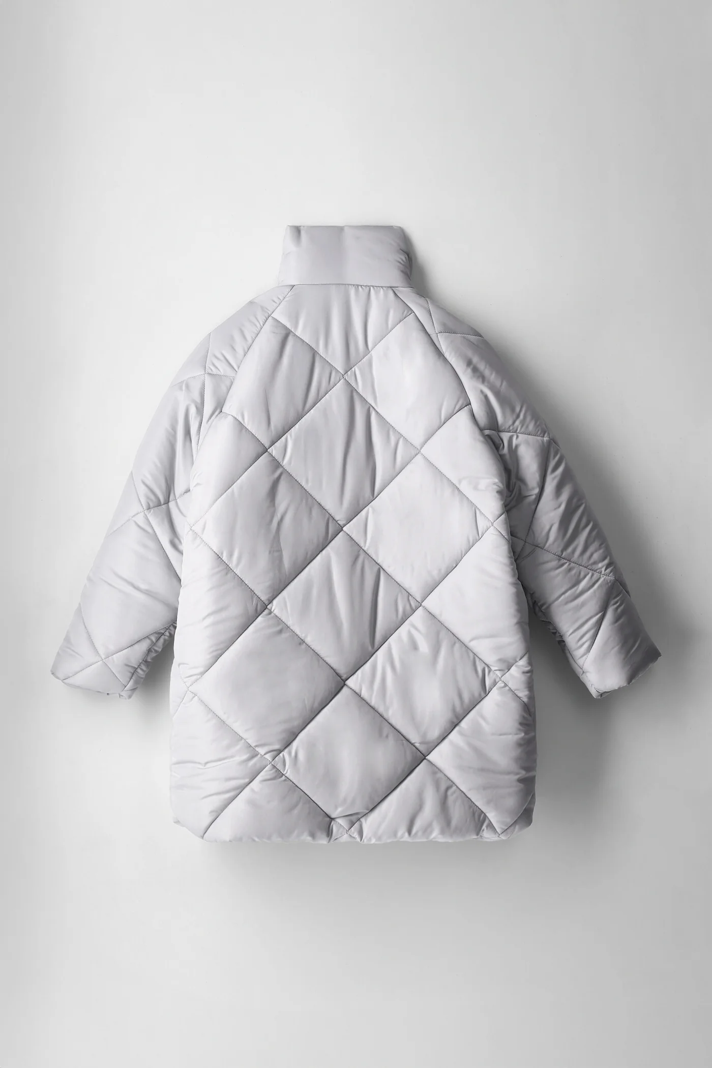 Girls Diamond Quilted Long Length Puffer Coat - Light Grey - Image 2
