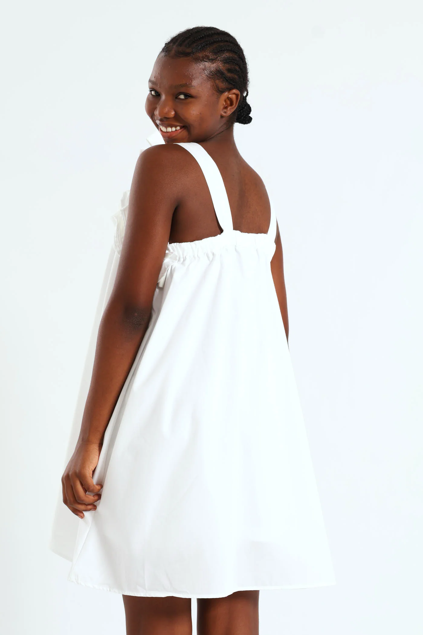 Girls Double Frill Bow Dress - White - Image 3