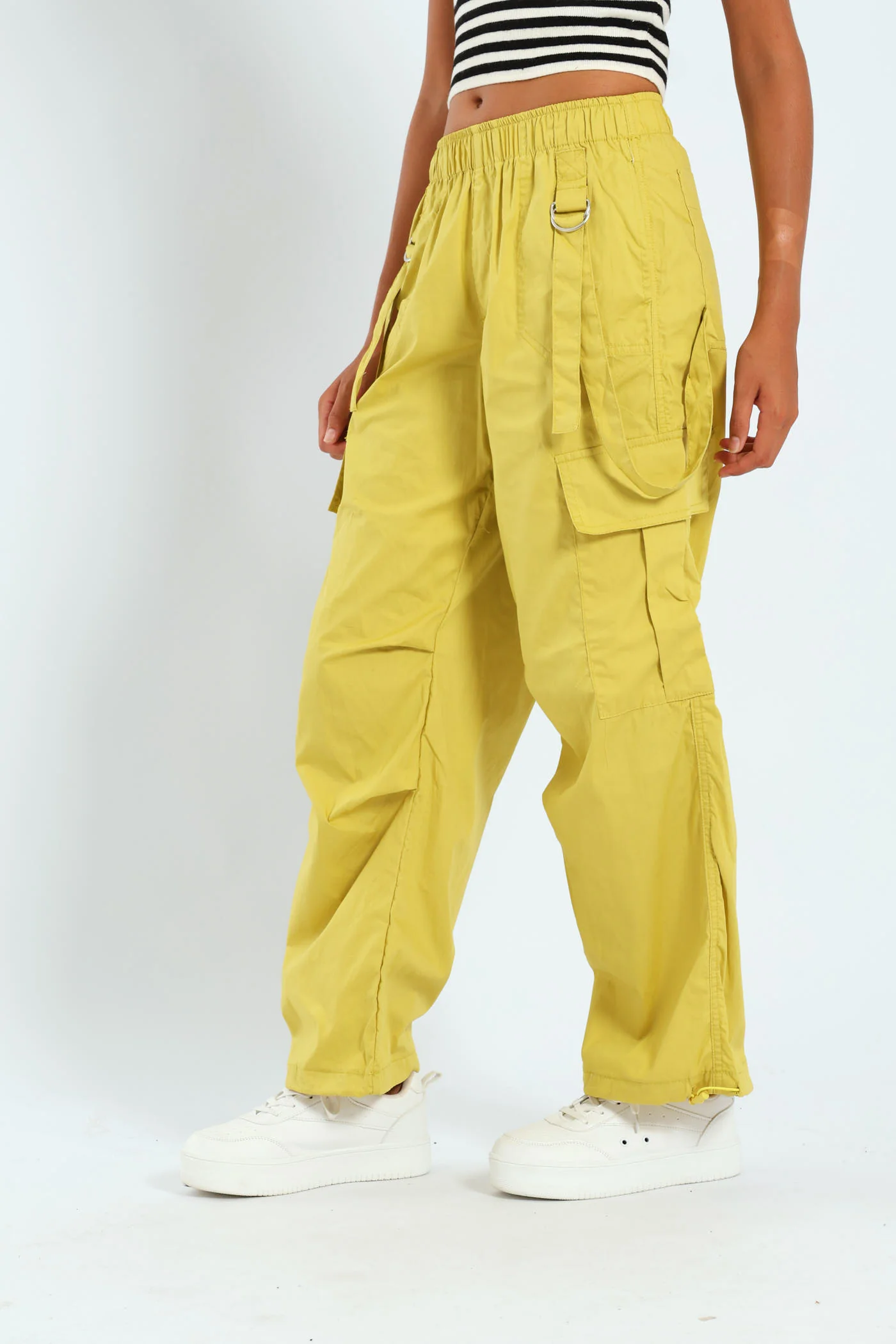 Girls Double Strap Parachute Pants - Lime - Image 2