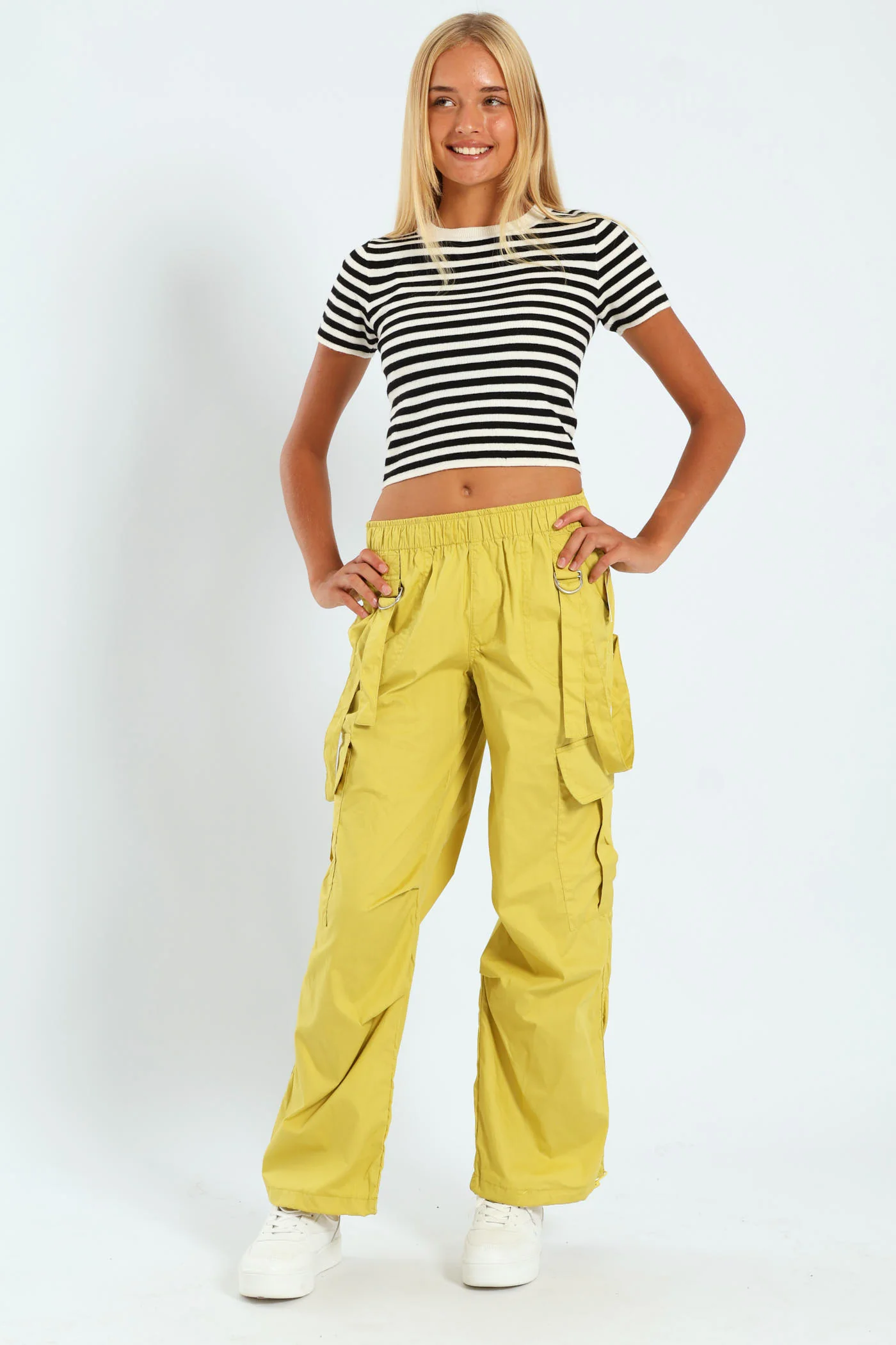 Girls Double Strap Parachute Pants - Lime - Image 4