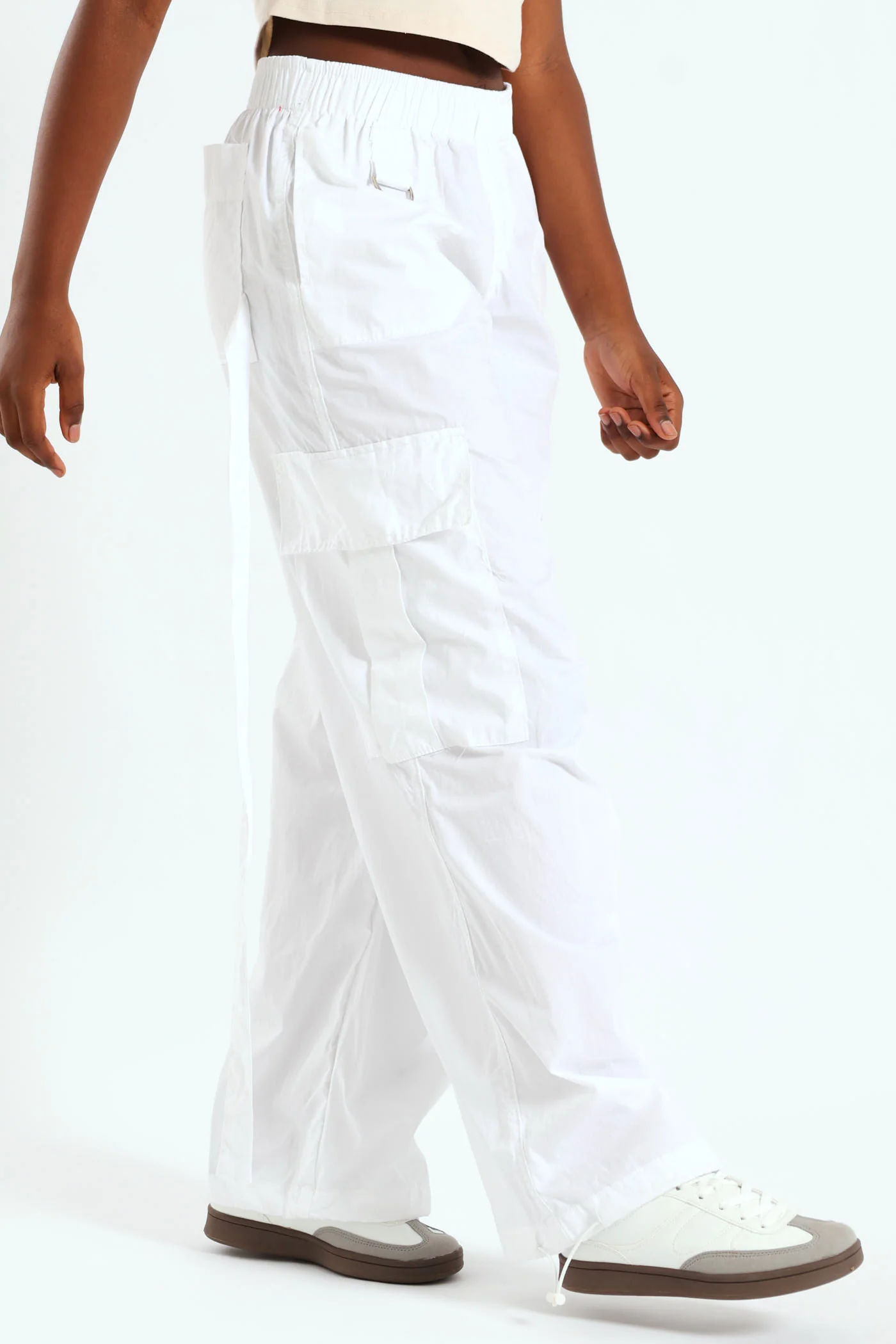 Girls Double Strap Parachute Pants  - White - Image 2