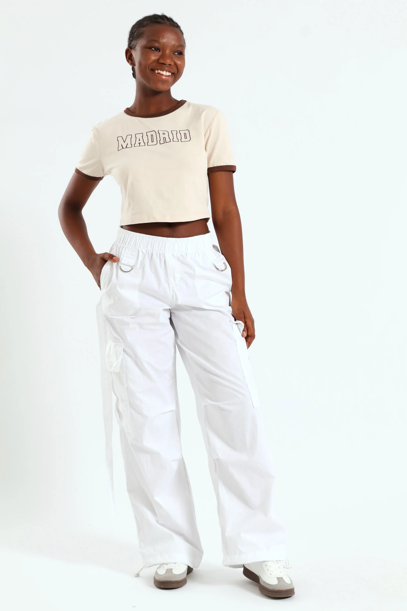Girls Double Strap Parachute Pants  - White - Image 4