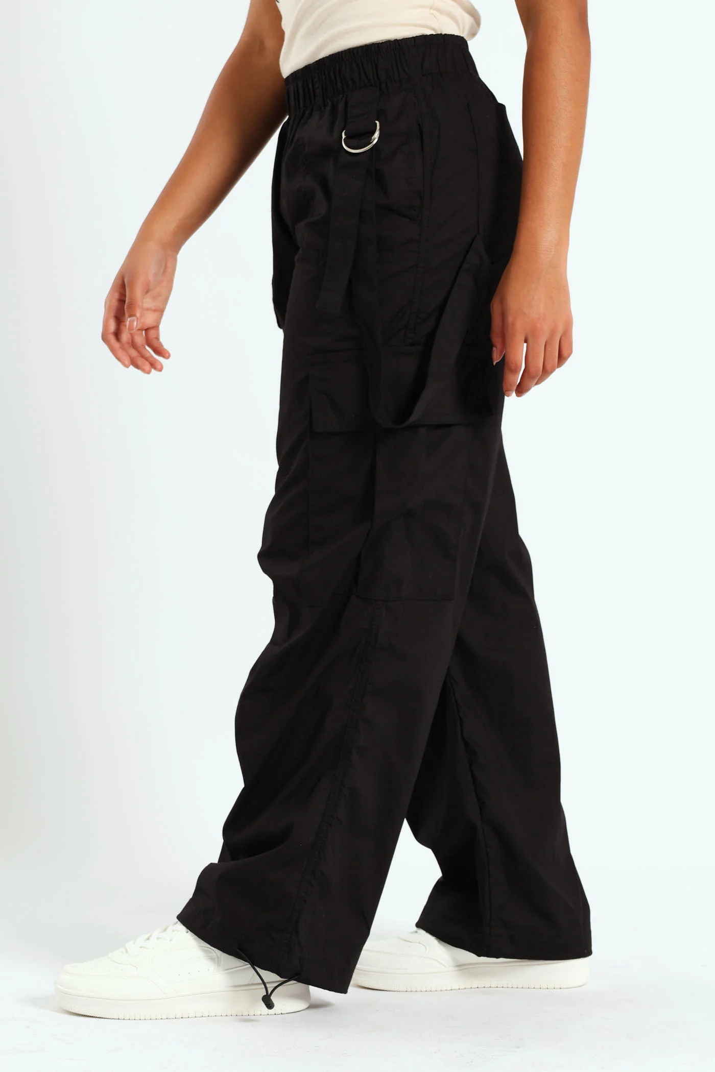 Girls Double Straps Parachute Pants - Black - Image 3