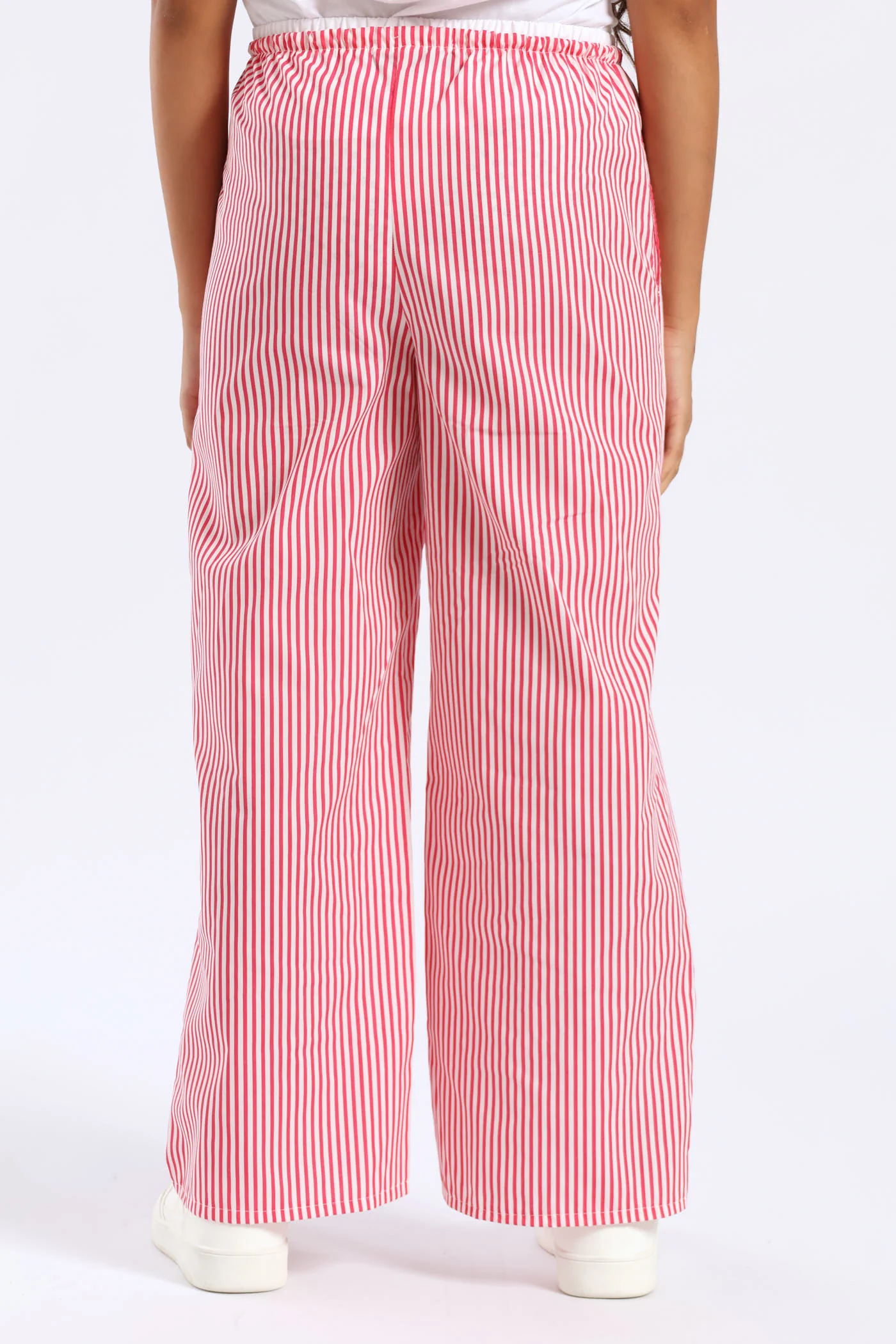 Girls Double Waistband Stripe Wideleg Pant - White/Pink - Image 3