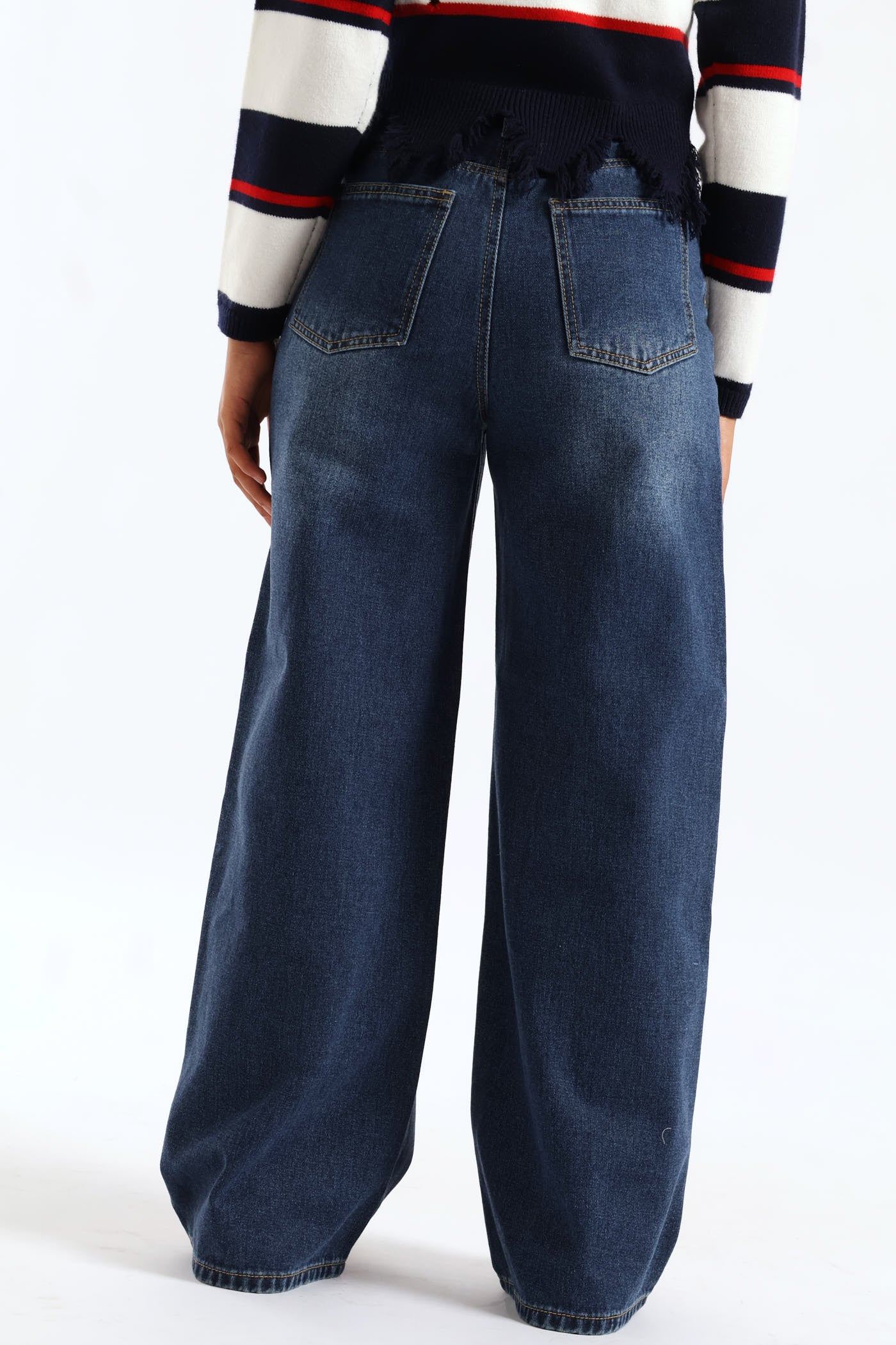 Girls Double Waistband Wideleg Denim Jean - Dark Blue - Image 4
