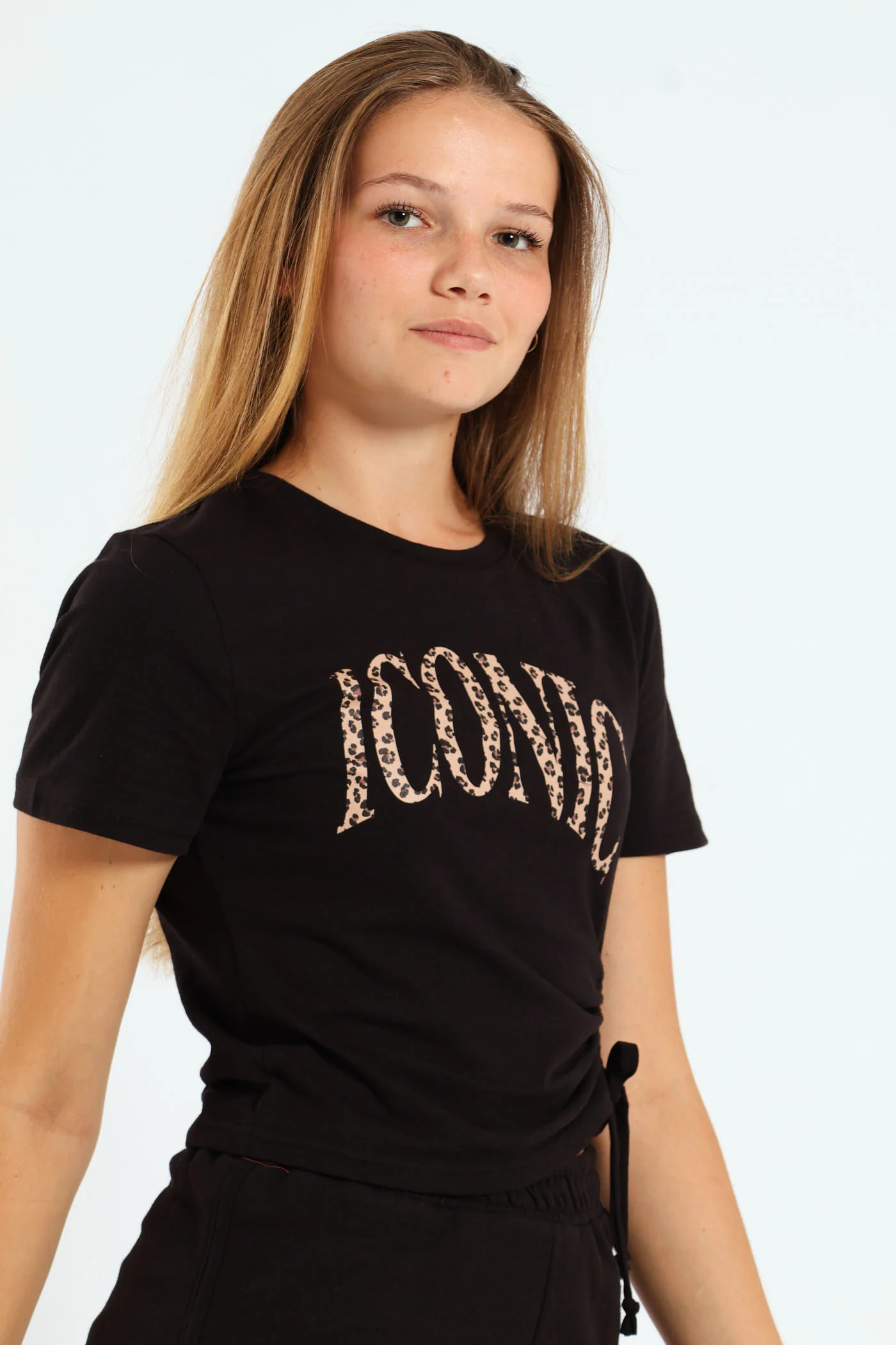 Girls Drawstring Print Top - Black - Image 5