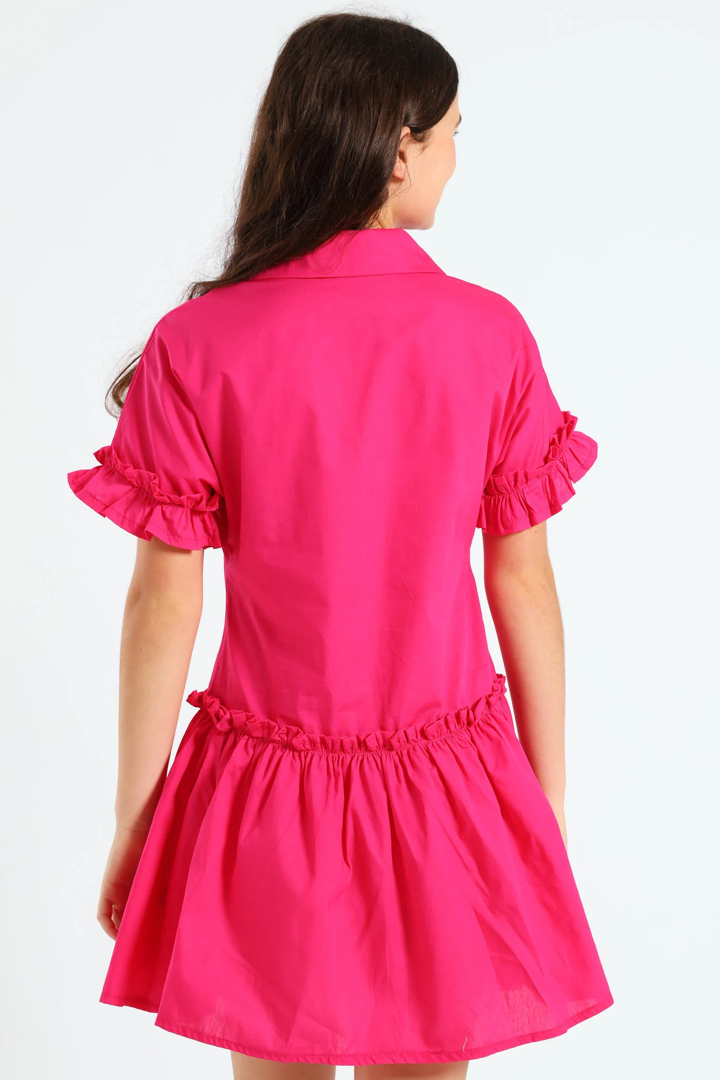 Girls Drop Tier Dress - Cerise - Image 4