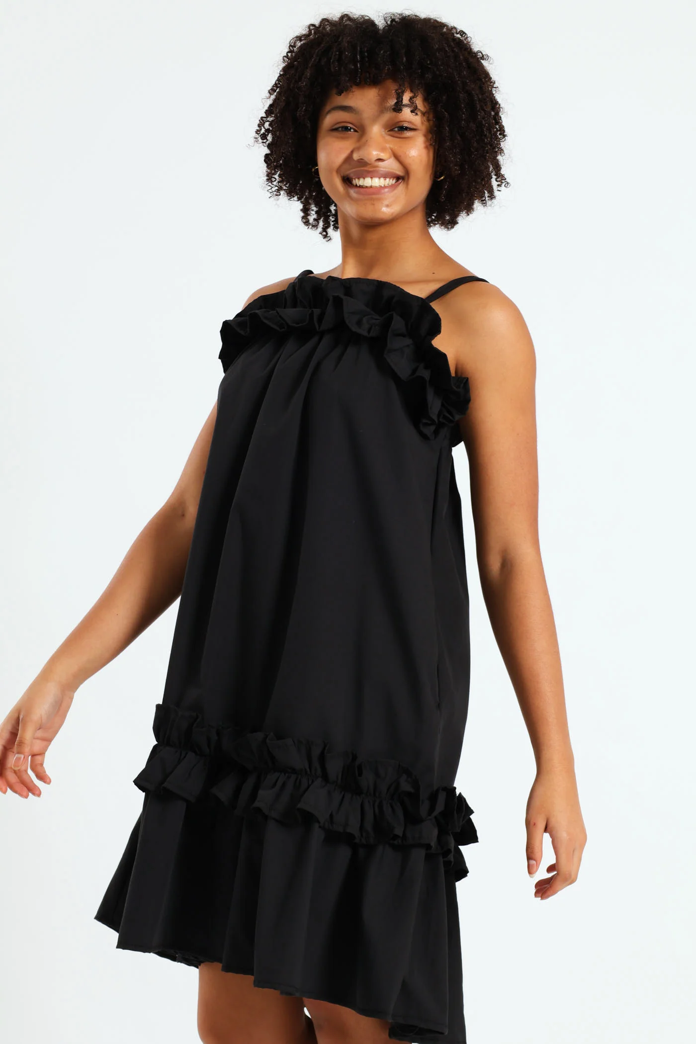 Girls Drop Tier Frilly Dress - Black - Image 2