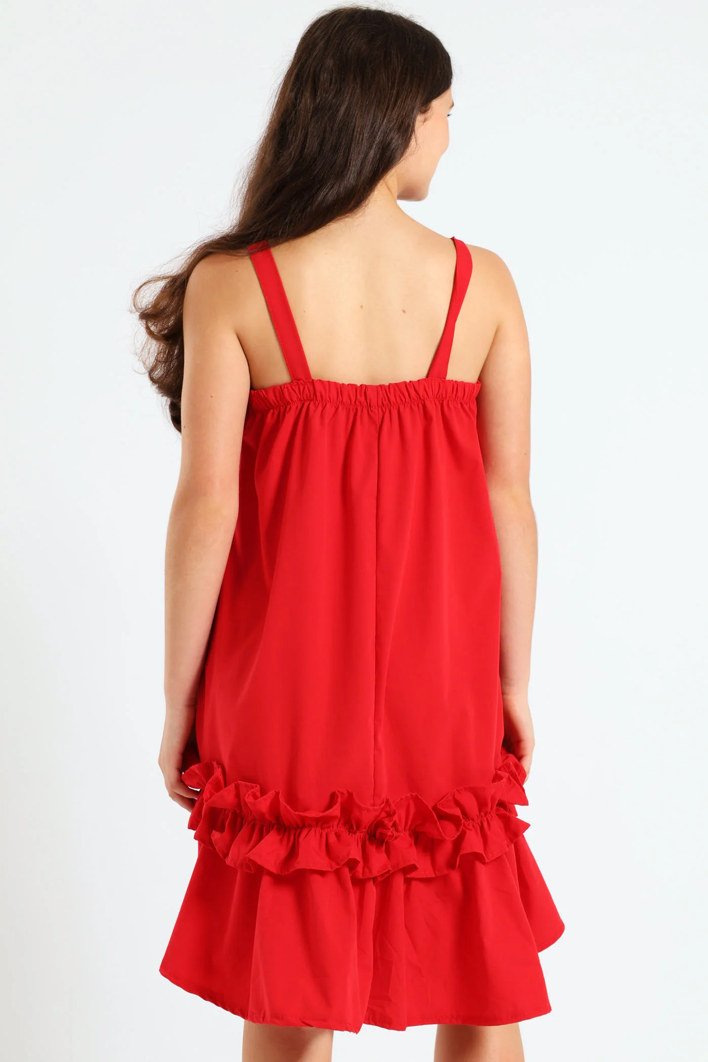 Girls Drop Tier Frilly Dress - Red - Image 2
