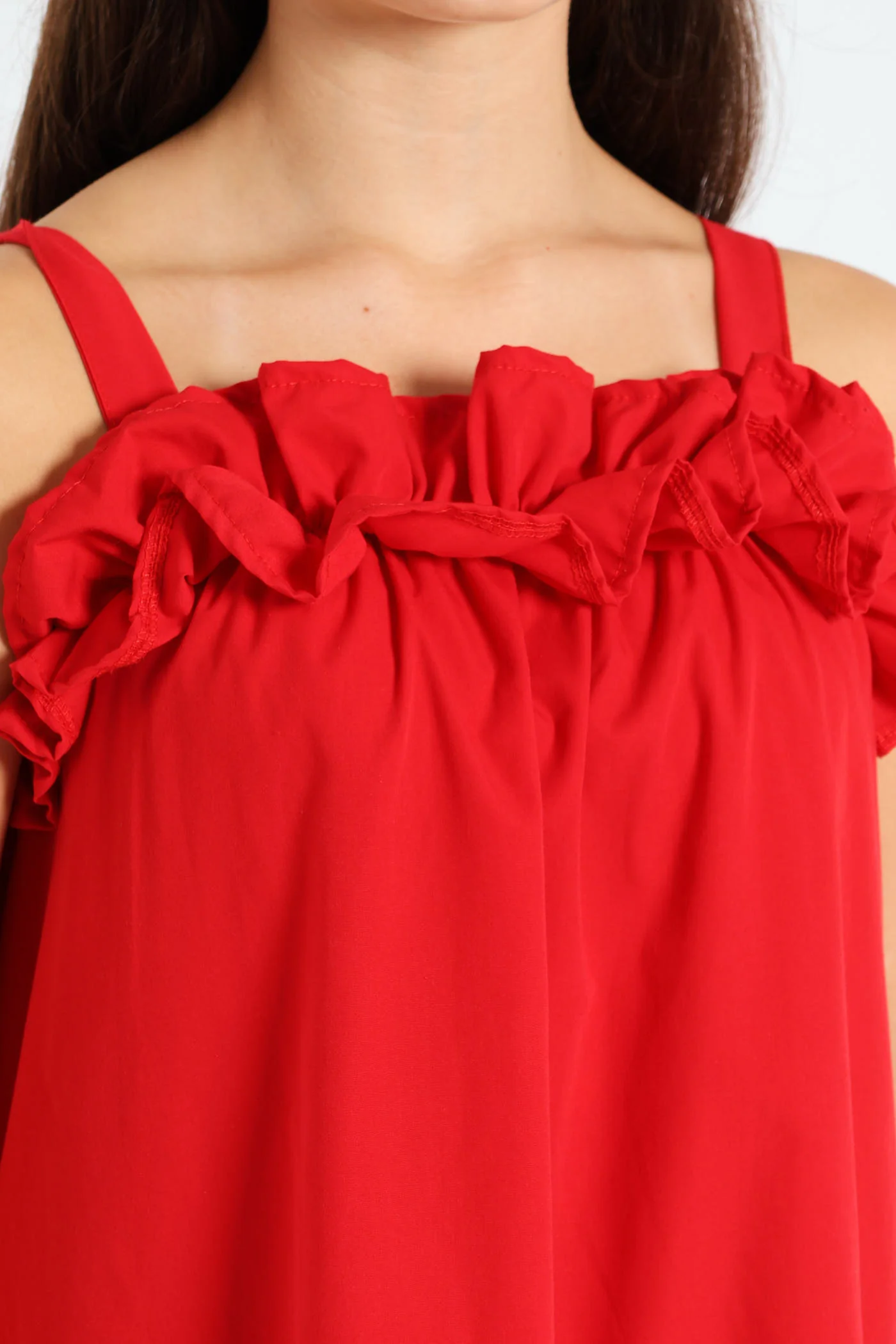 Girls Drop Tier Frilly Dress - Red - Image 5