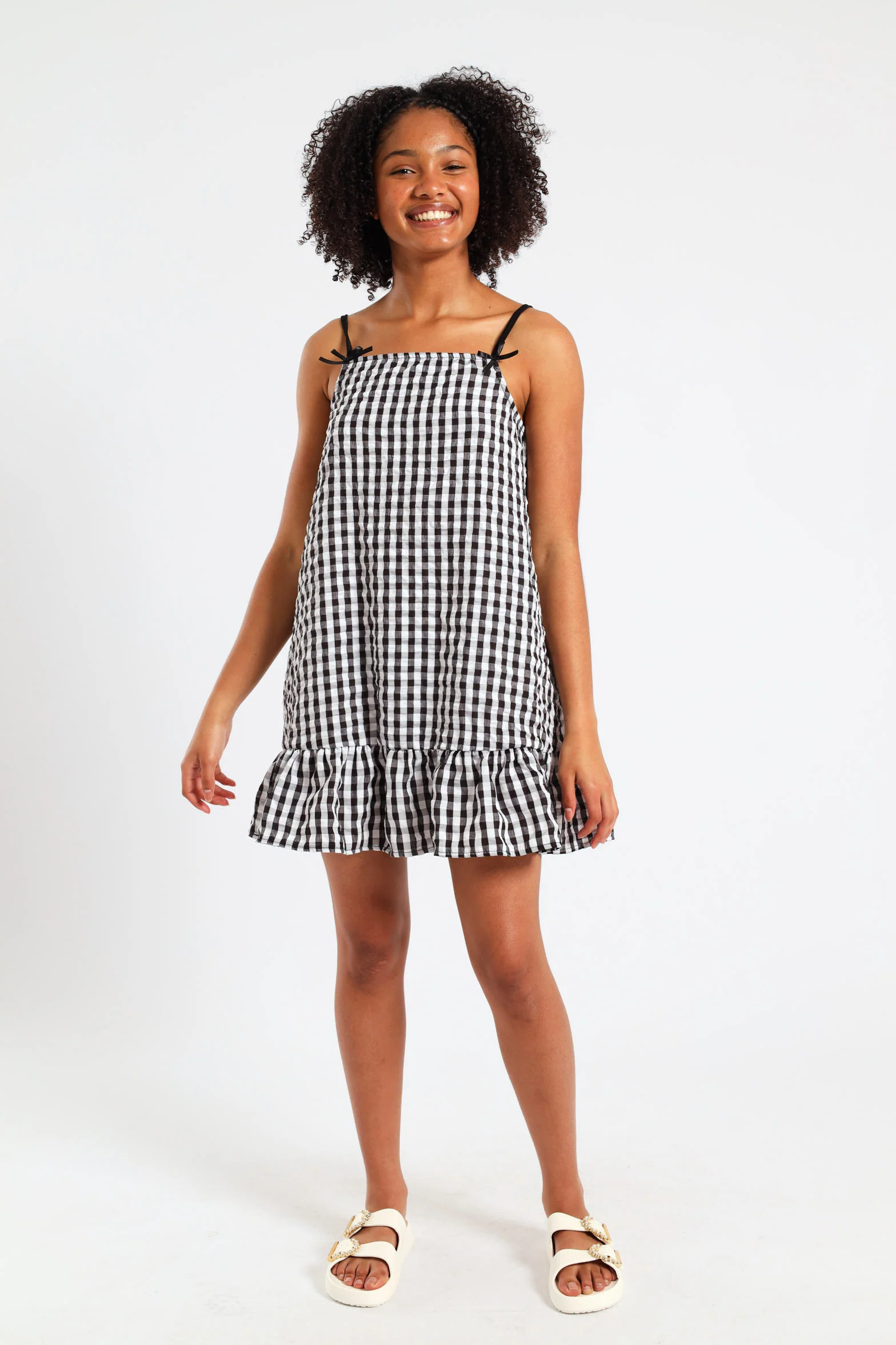 Girls Dropped Frill Hem Seersucker Dress - Multi - Image 2