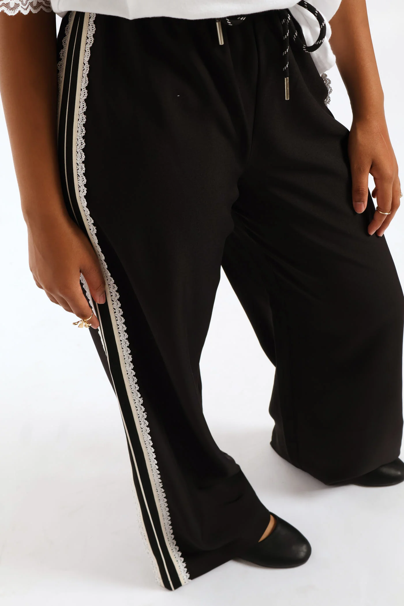 Girls Dside Tape Drawcord Pants - Black - Image 2