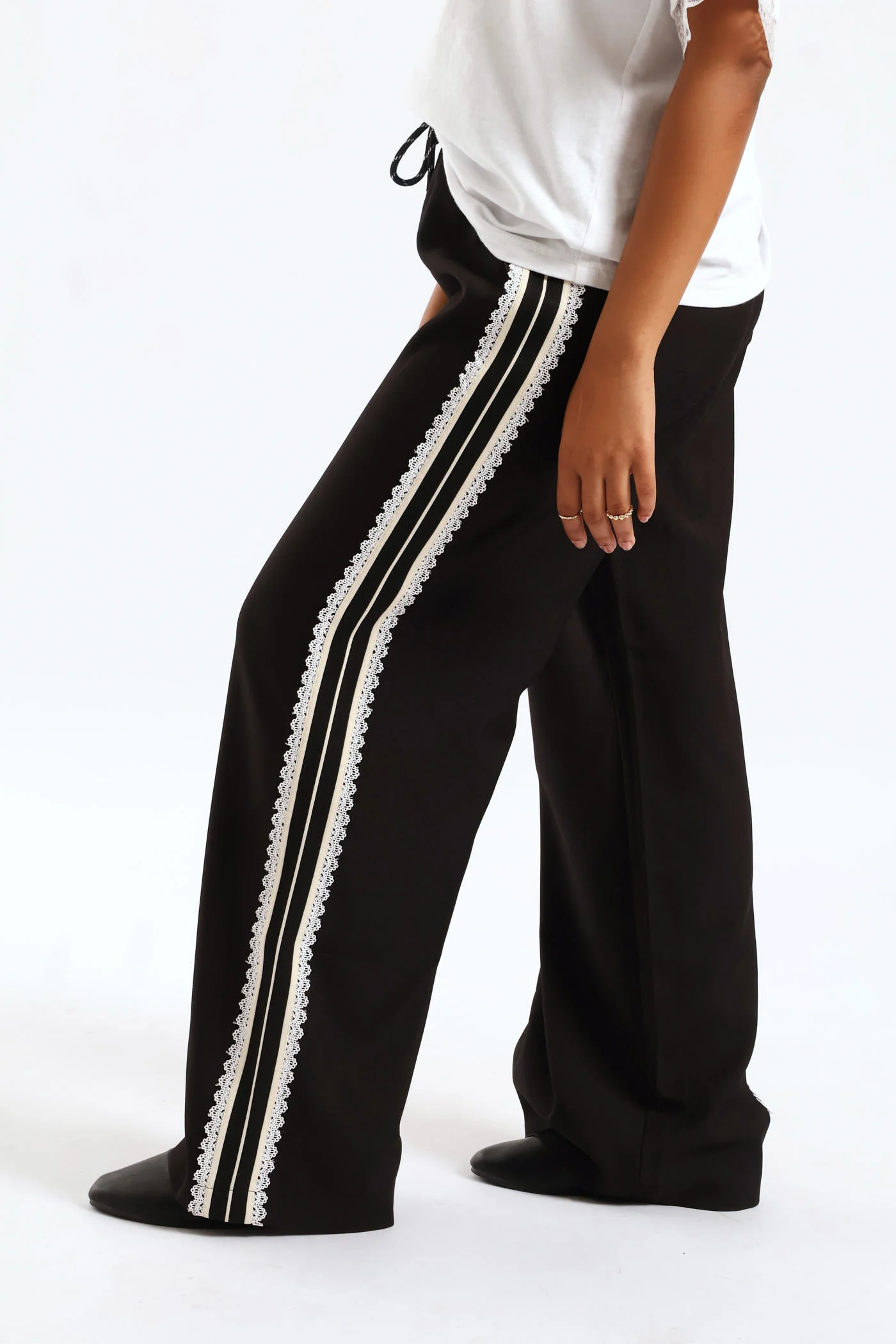 Girls Dside Tape Drawcord Pants - Black - Image 4