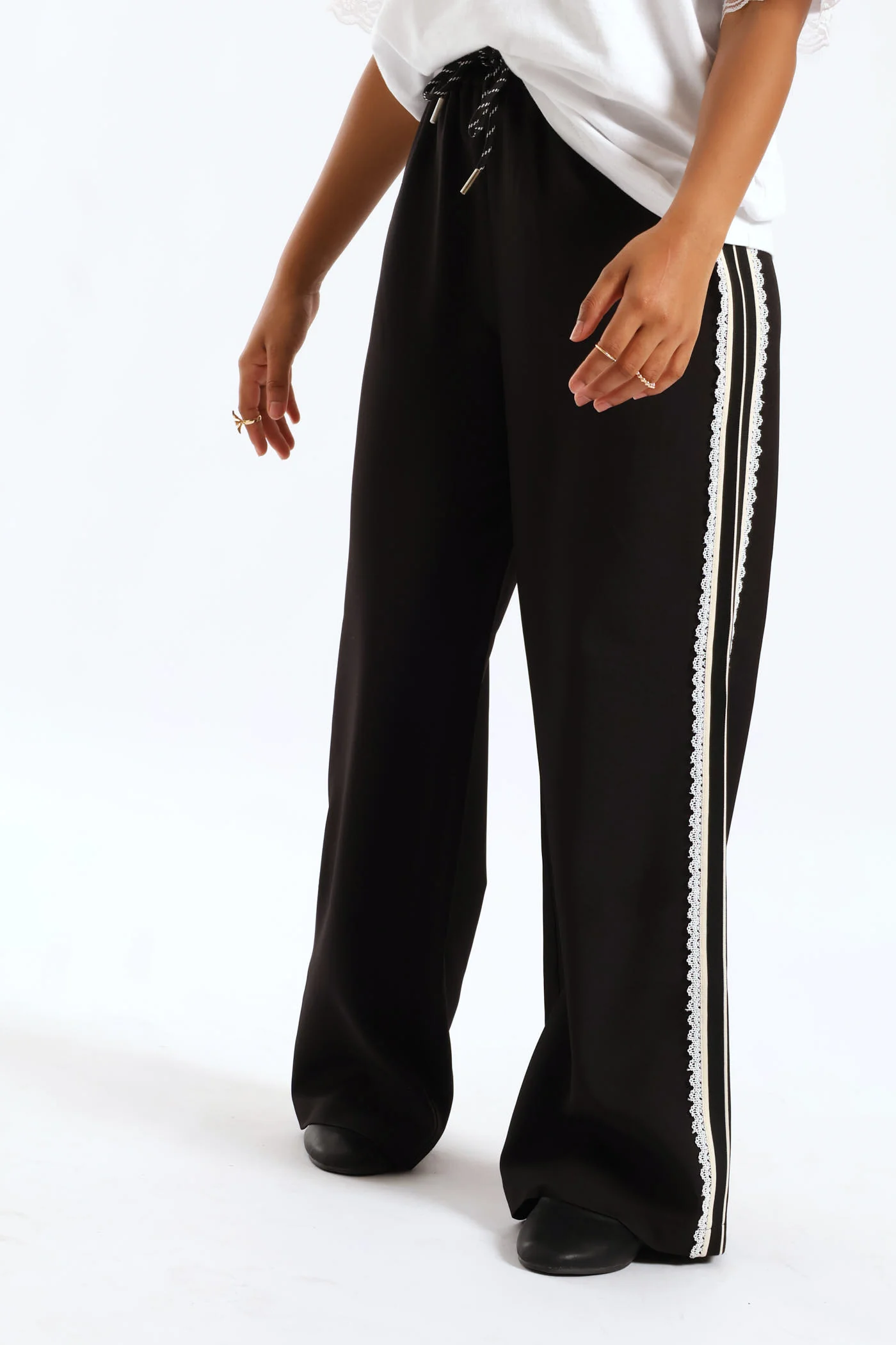 Girls Dside Tape Drawcord Pants - Black - Image 6