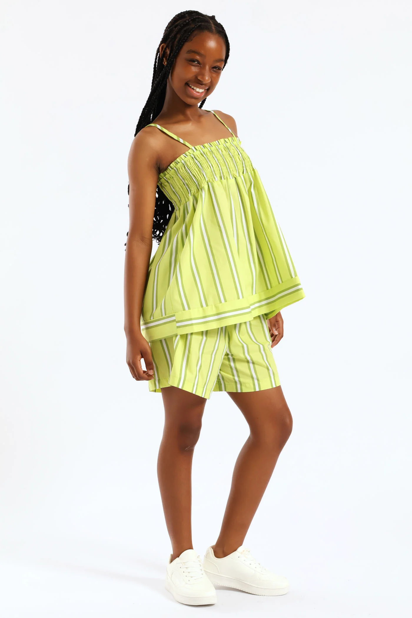 Girls Elasticated Waist Stripe Pull On Short - Lime Green - Image 5