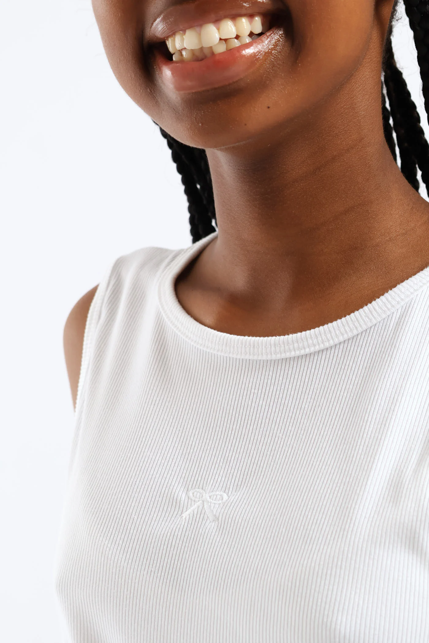 Girls Embroidered Bow Rib Vest - White - Image 2