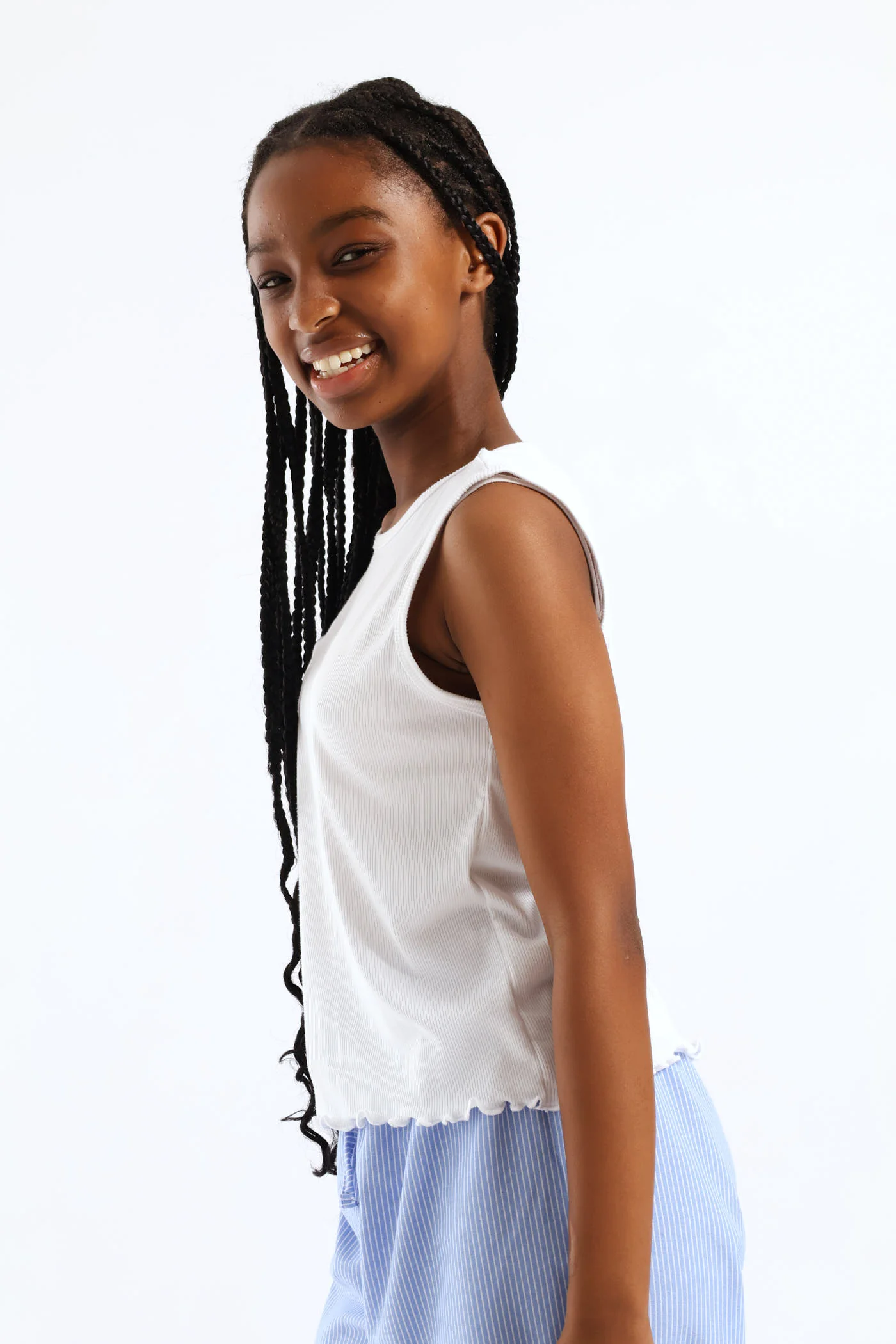 Girls Embroidered Bow Rib Vest - White - Image 3