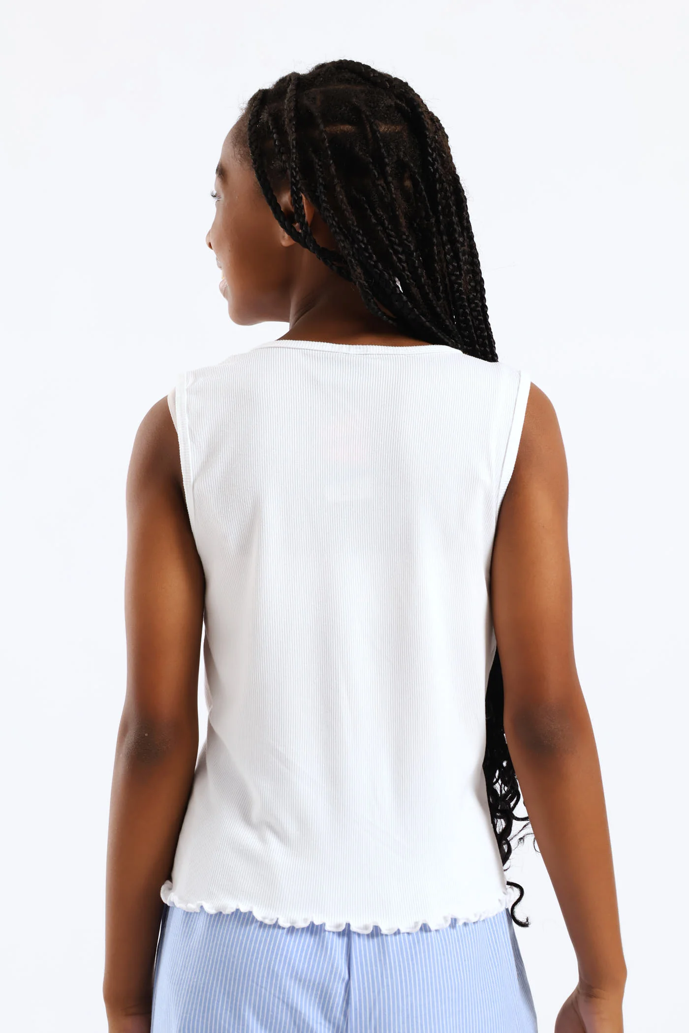 Girls Embroidered Bow Rib Vest - White - Image 4