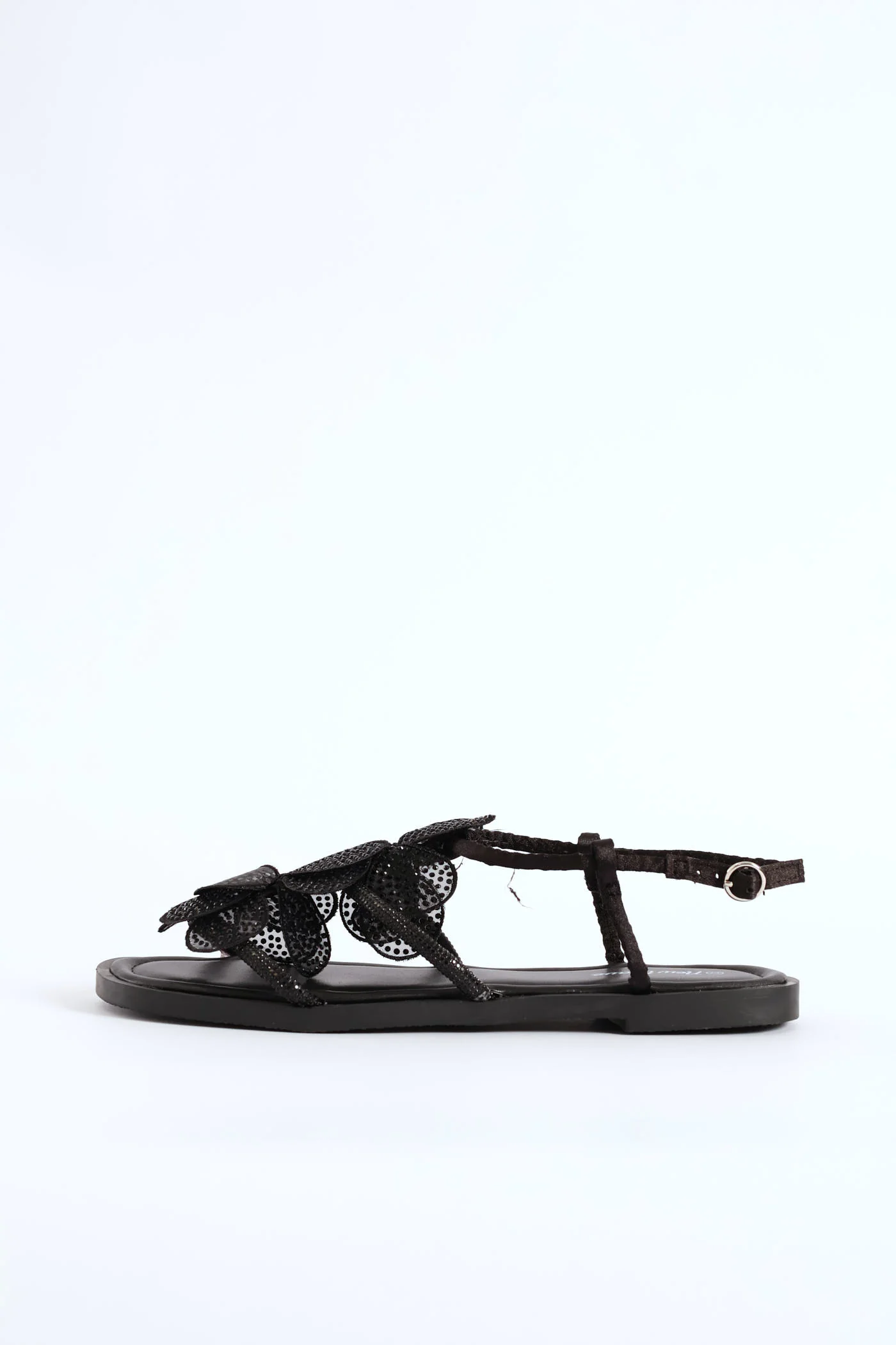 Girls Embroidered Flower Sandal - Black - Image 4