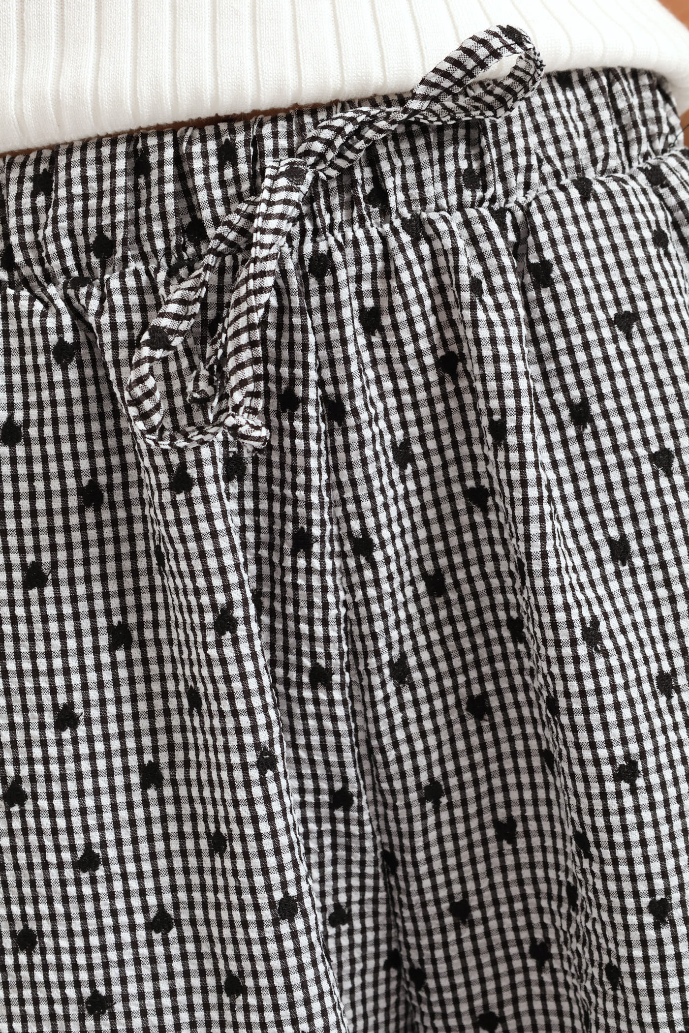 Girls Embroidered Heart Check Pull On Pants - Black/White - Image 2